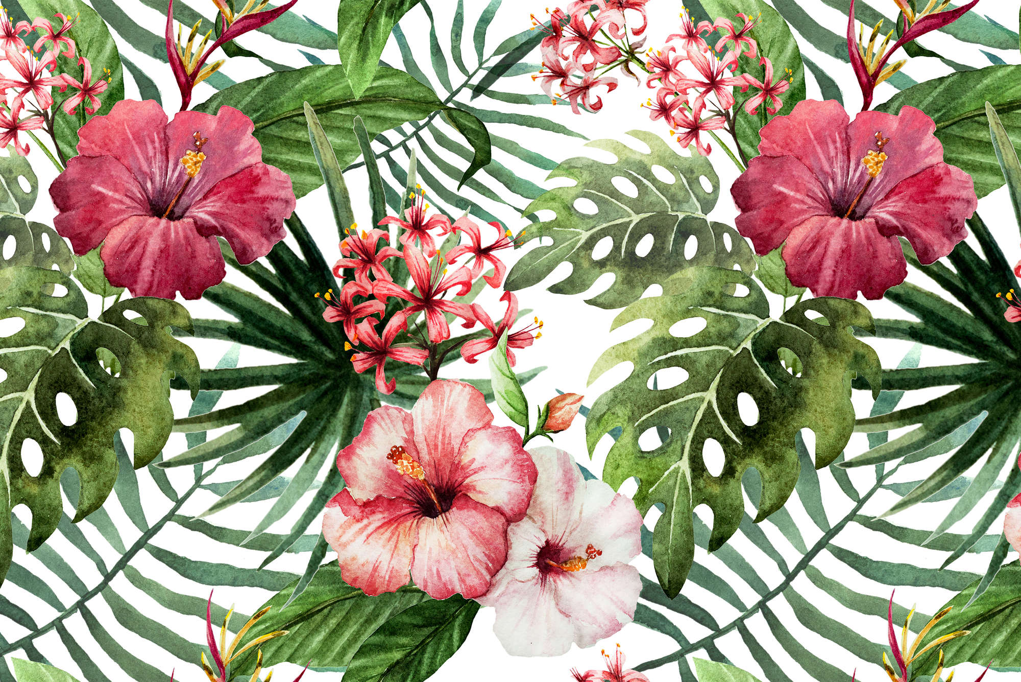             Papel pintado gráfico Flores de la selva sobre vellón texturizado
        
