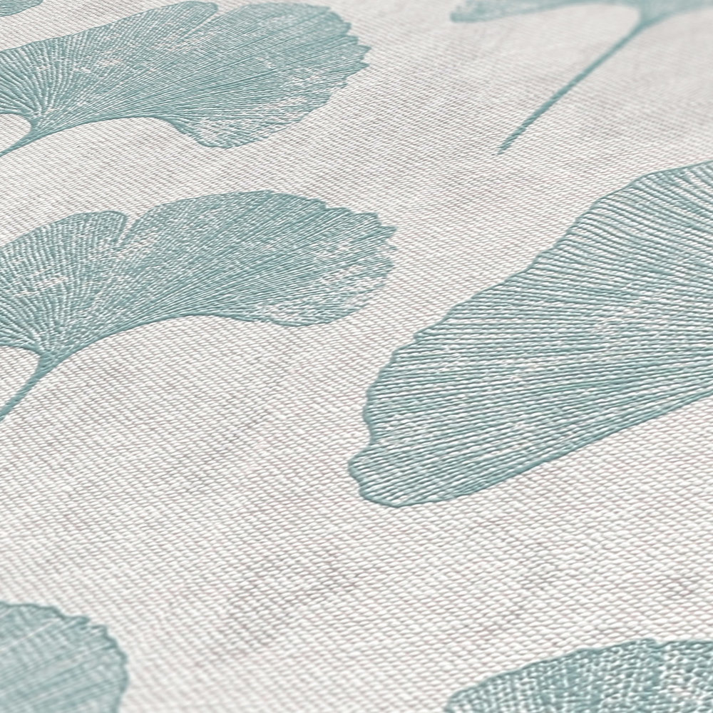            papier peint en papier floral à feuilles structuré mat - menthe, gris
        