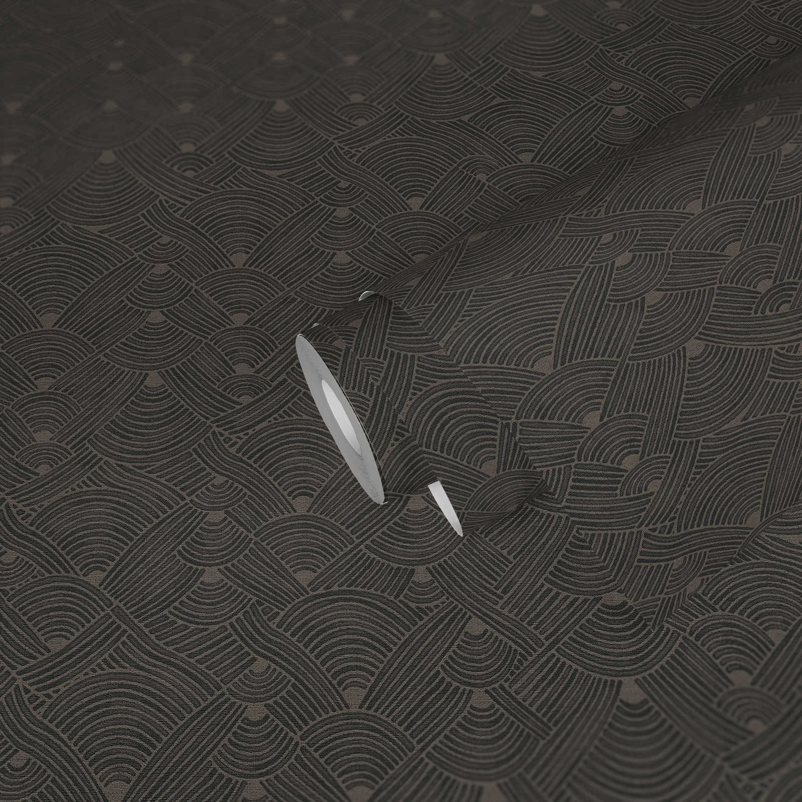             Papel pintado oscuro motivo trenzado con diseño de estructura - gris, negro
        