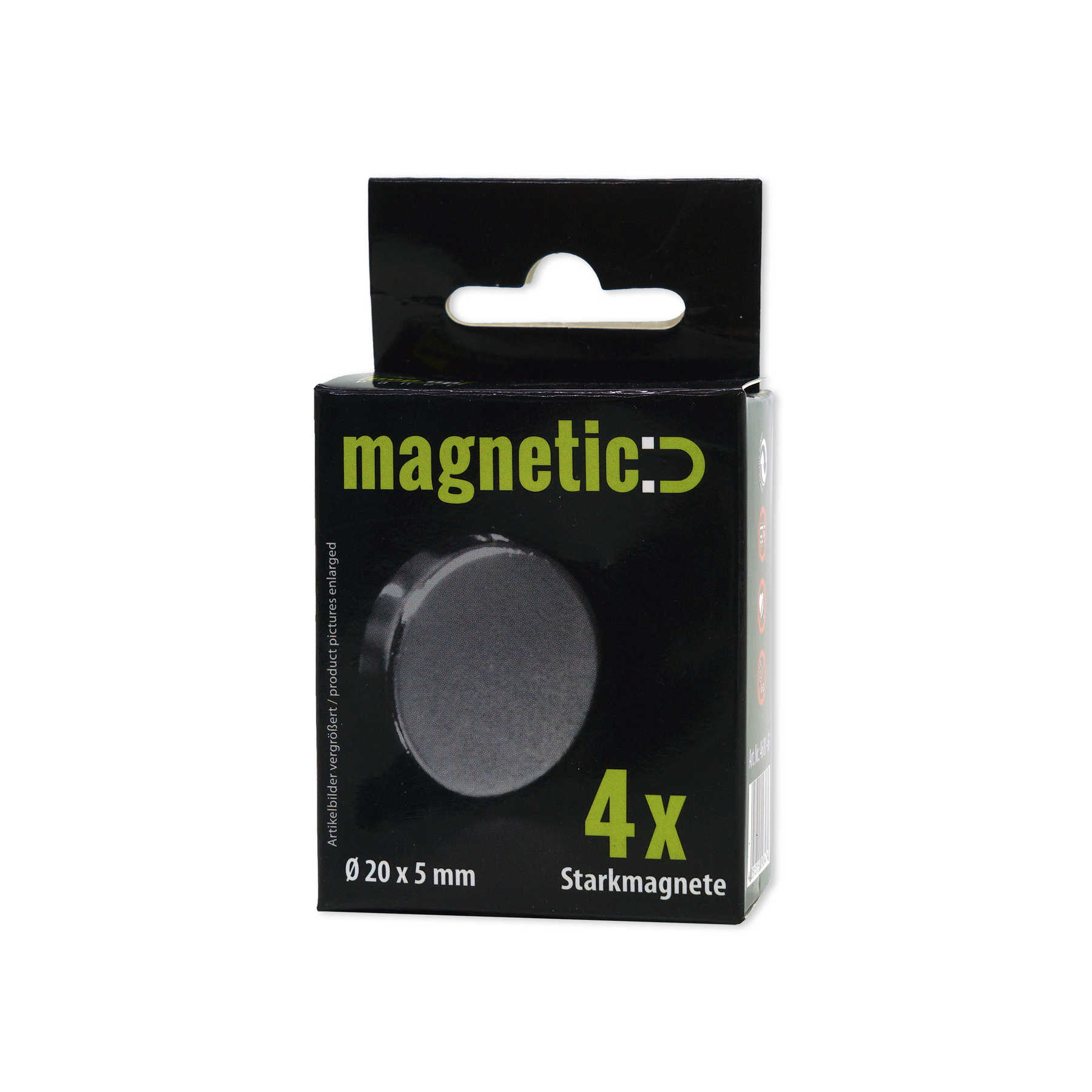             Set van 4 ronde sterke magneten in 20 x 5 mm
        