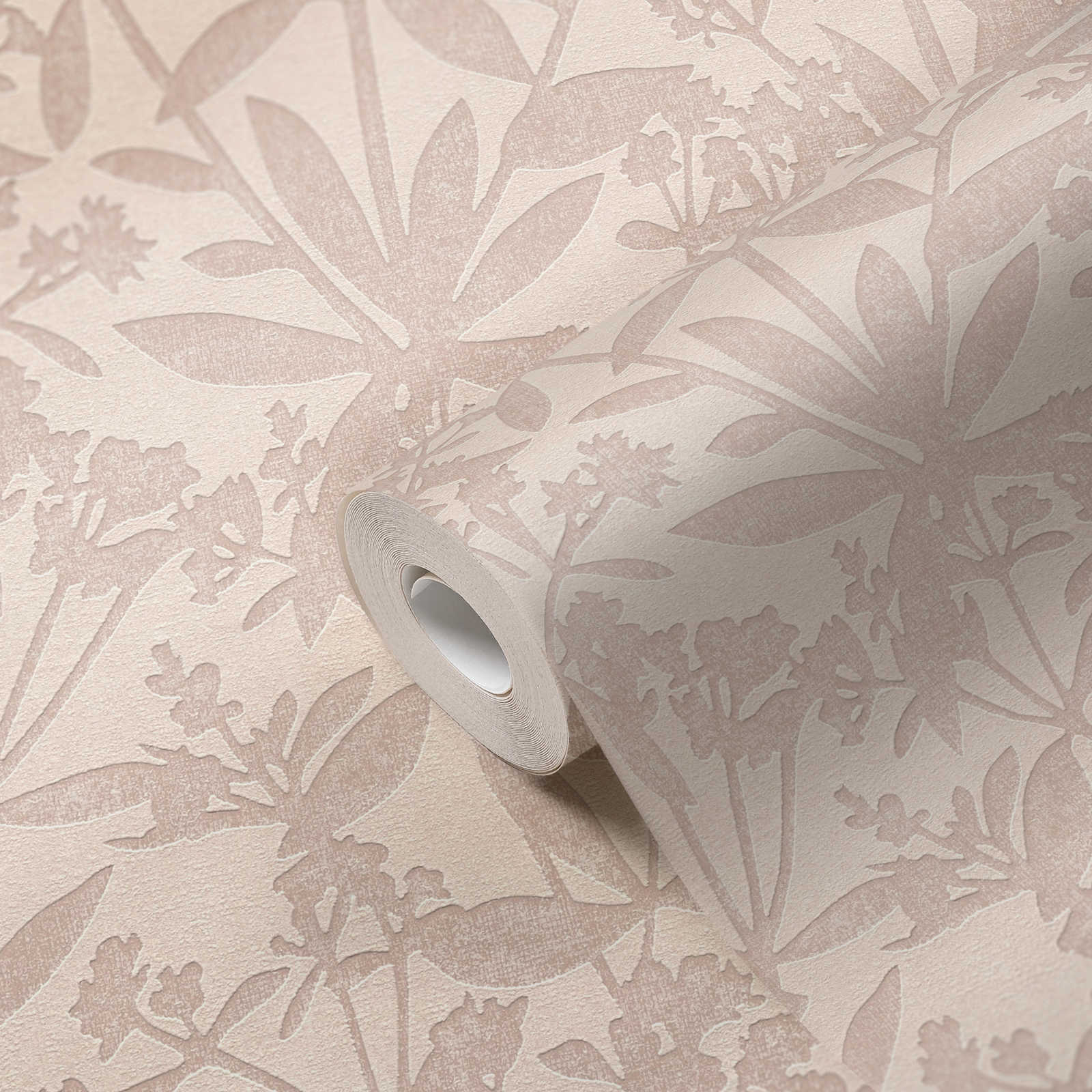             Papel pintado no tejido de flores y hojas - crema, beige
        