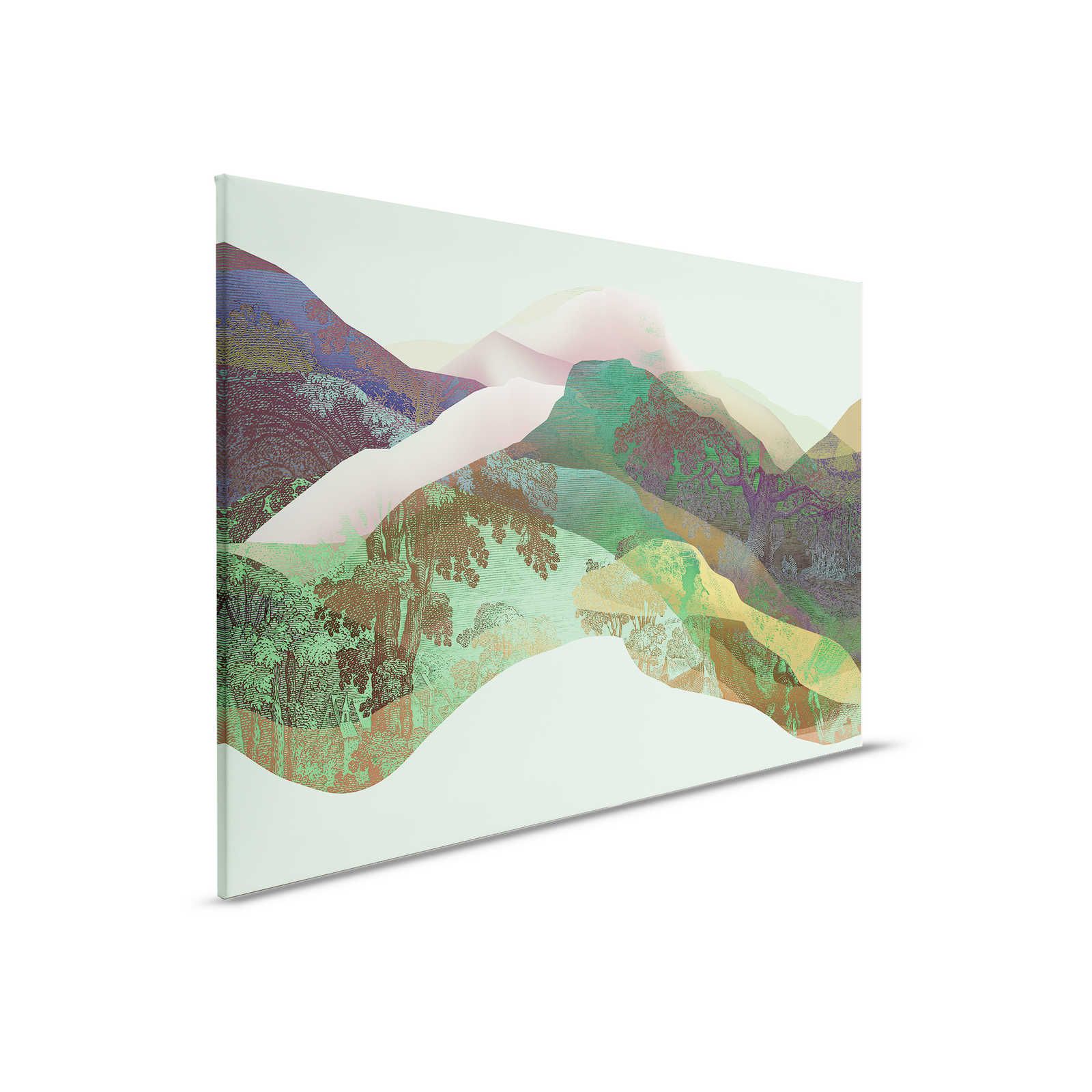 Magic Mountain 3 - Quadro su tela con montagne verdi dal design moderno - 0,90 m x 0,60 m
