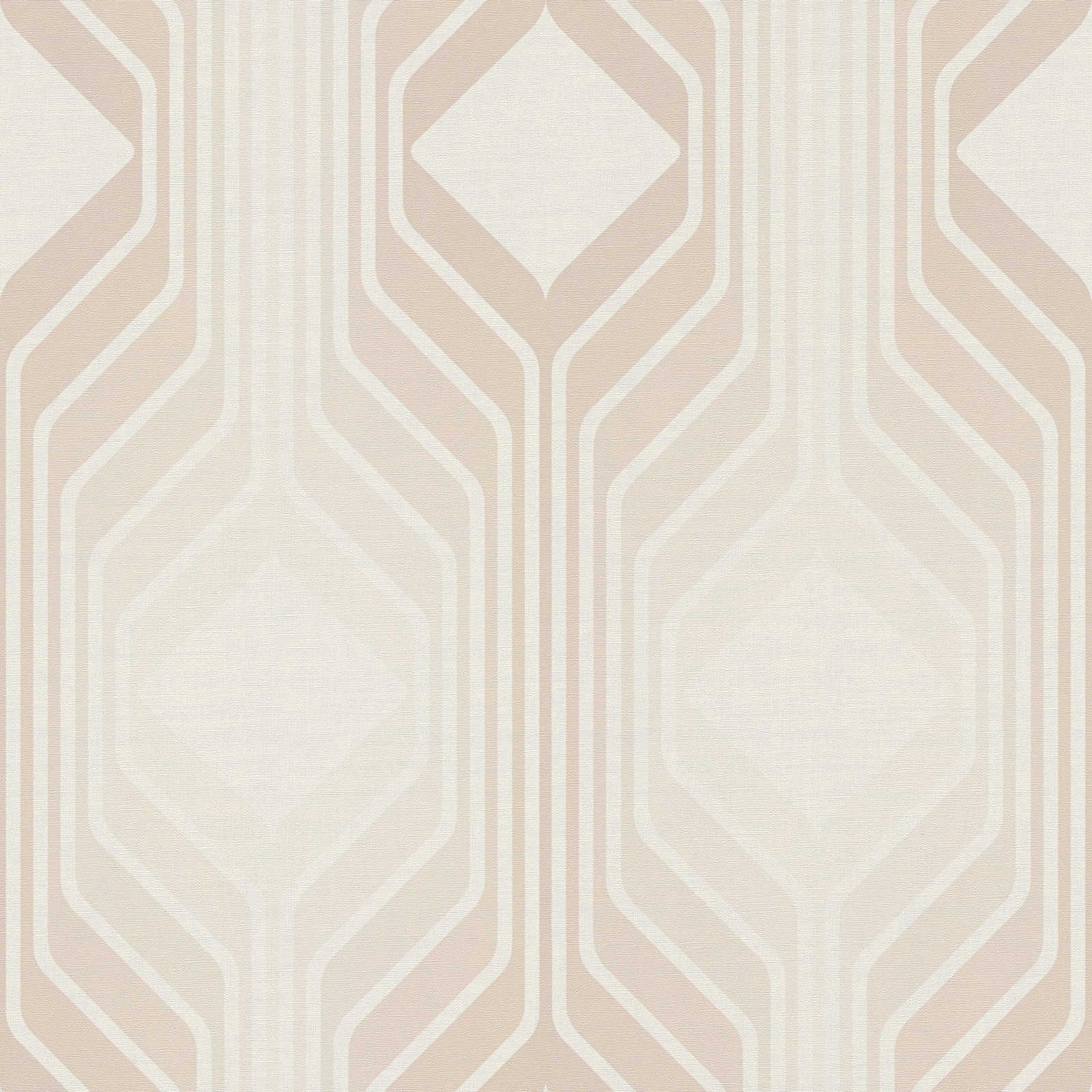 Retro wallpaper with diamond pattern in soft colours - beige, cream, white
