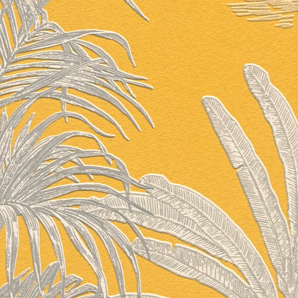             Palm wallpaper mustard yellow with textured pattern - yellow, grey
        