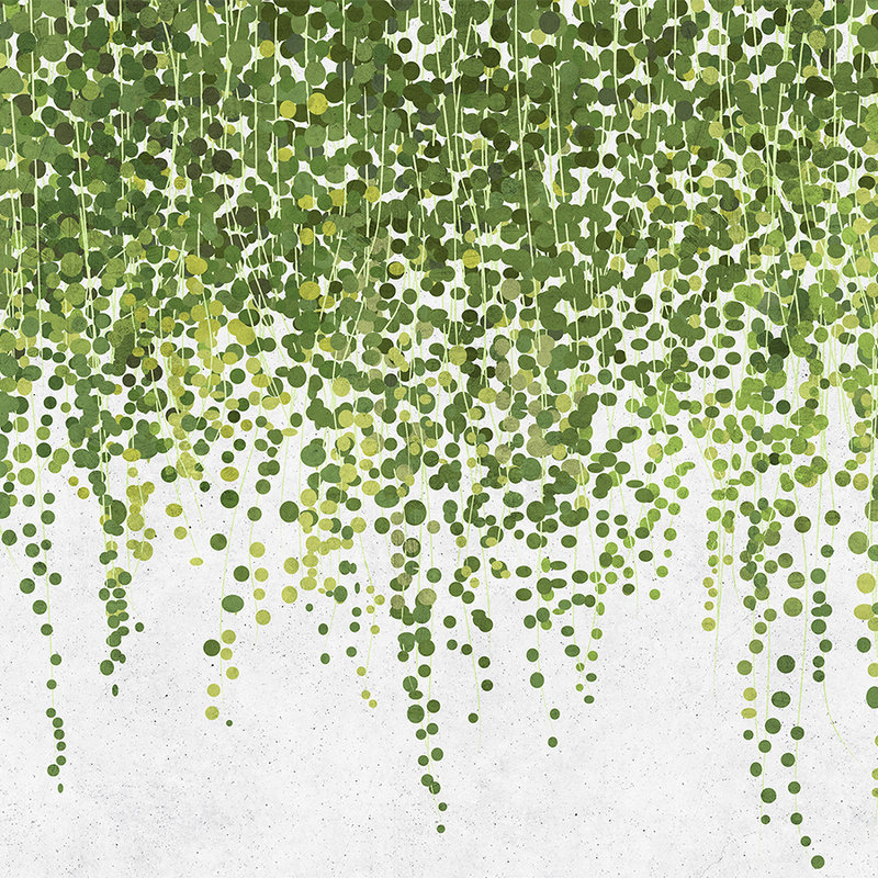 Hangende Tuin 1 - Onderlaag behang Bladeren en Ranken, Hangende Tuin in Betonstructuur - Grijs, Groen | Matte Gladde Vlieseline
