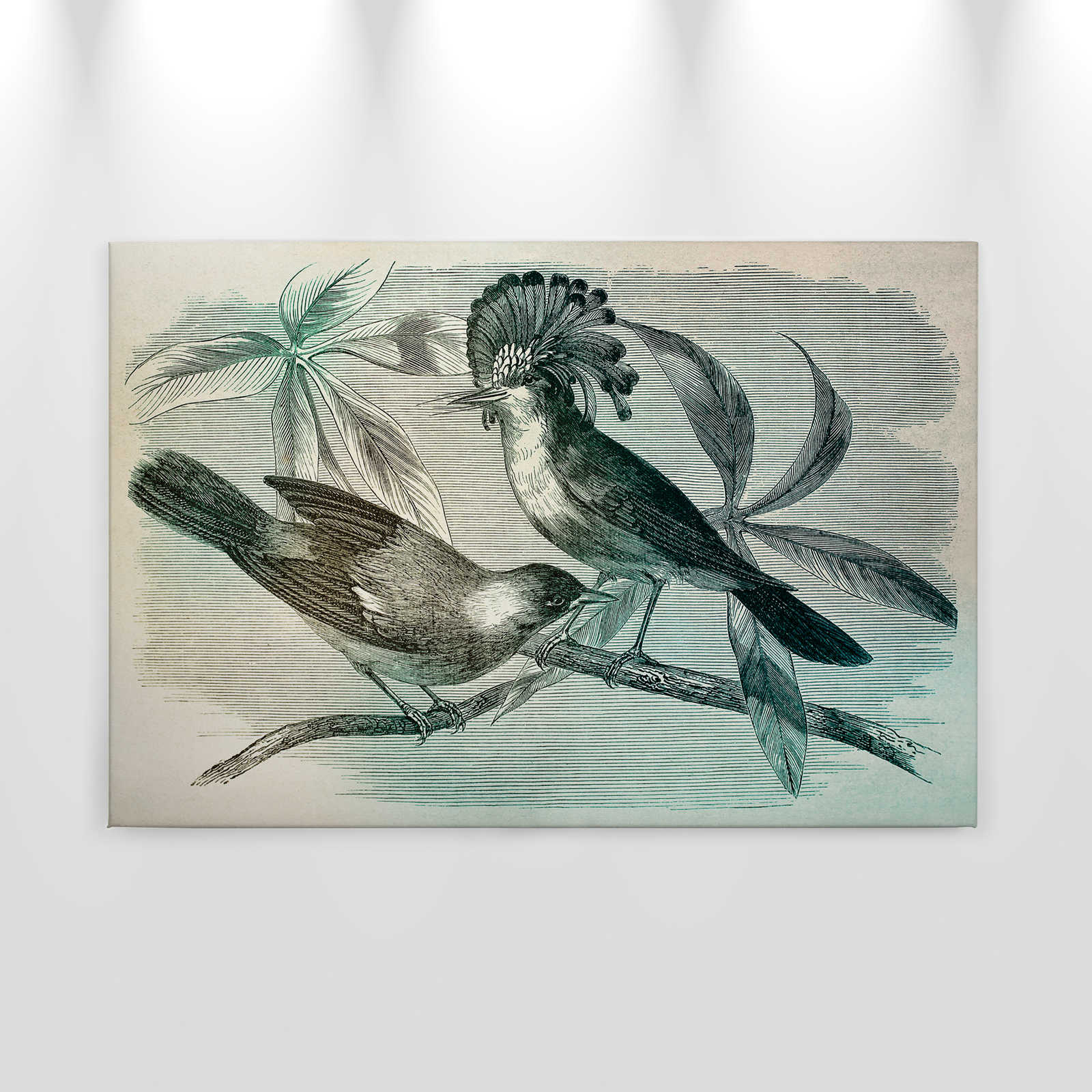             Tela dipinta con motivi di uccelli in stile retrò - 0,90 m x 0,60 m
        