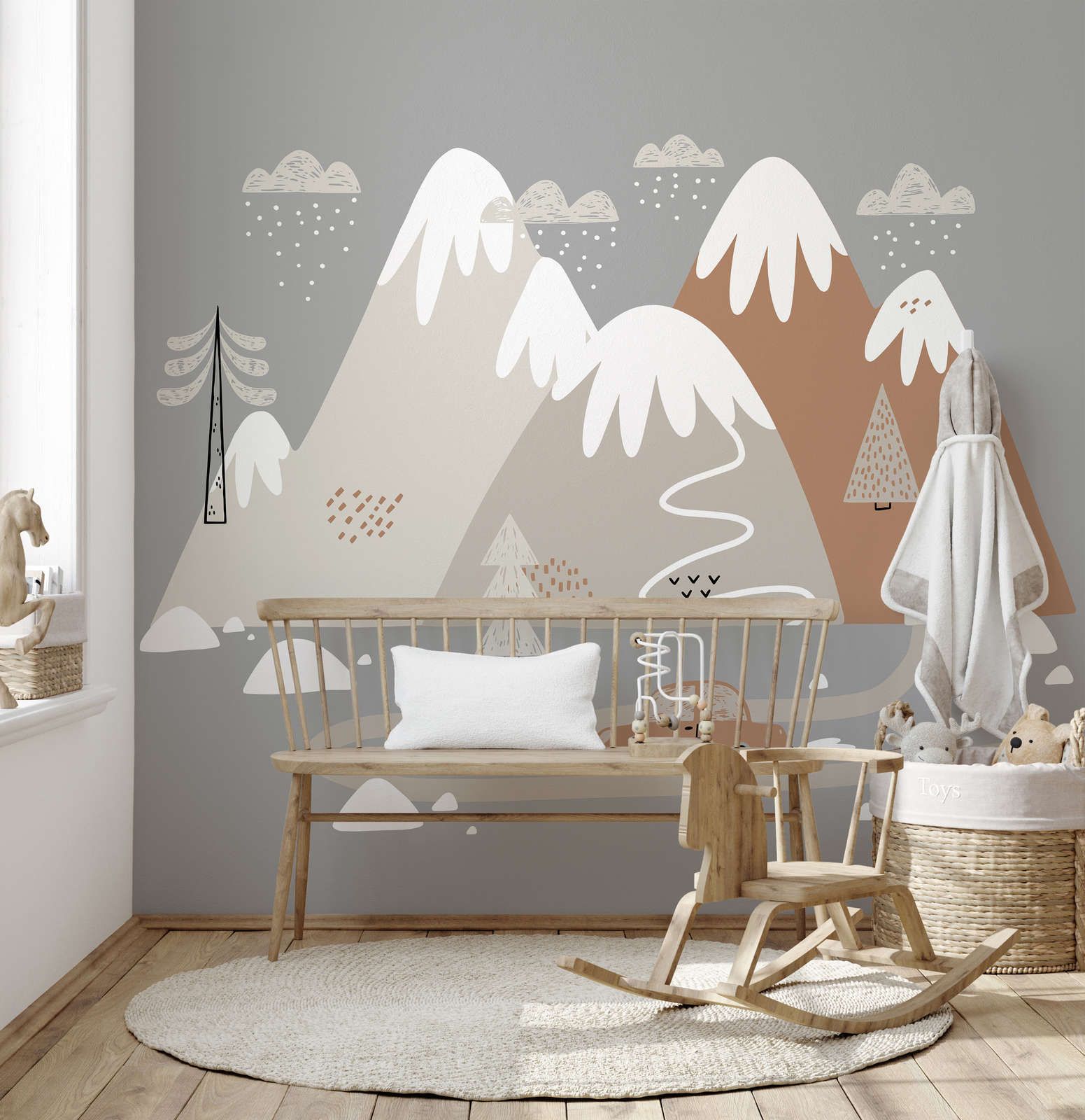             Photo wallpaper snowy hills with small house - Smooth & matt non-woven
        