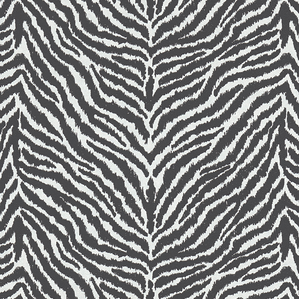             Animal print non-woven wallpaper zebra pattern - black, white
        
