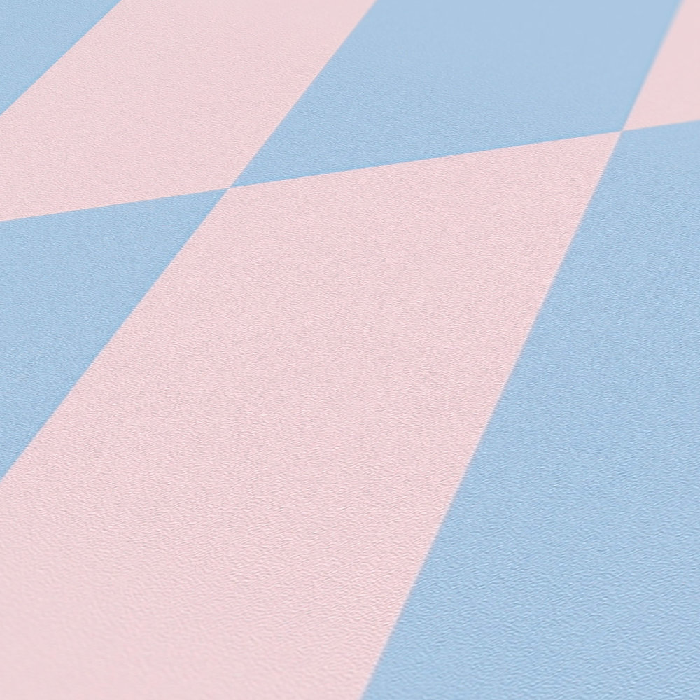             Papier peint intissé graphique quadrilatère bicolore - bleu, rose
        