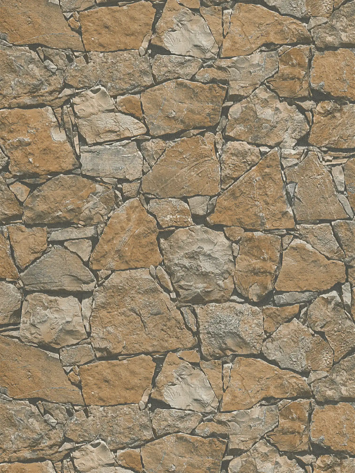 Papel pintado de piedra natural con aspecto de pared realista - marrón, beige, negro
