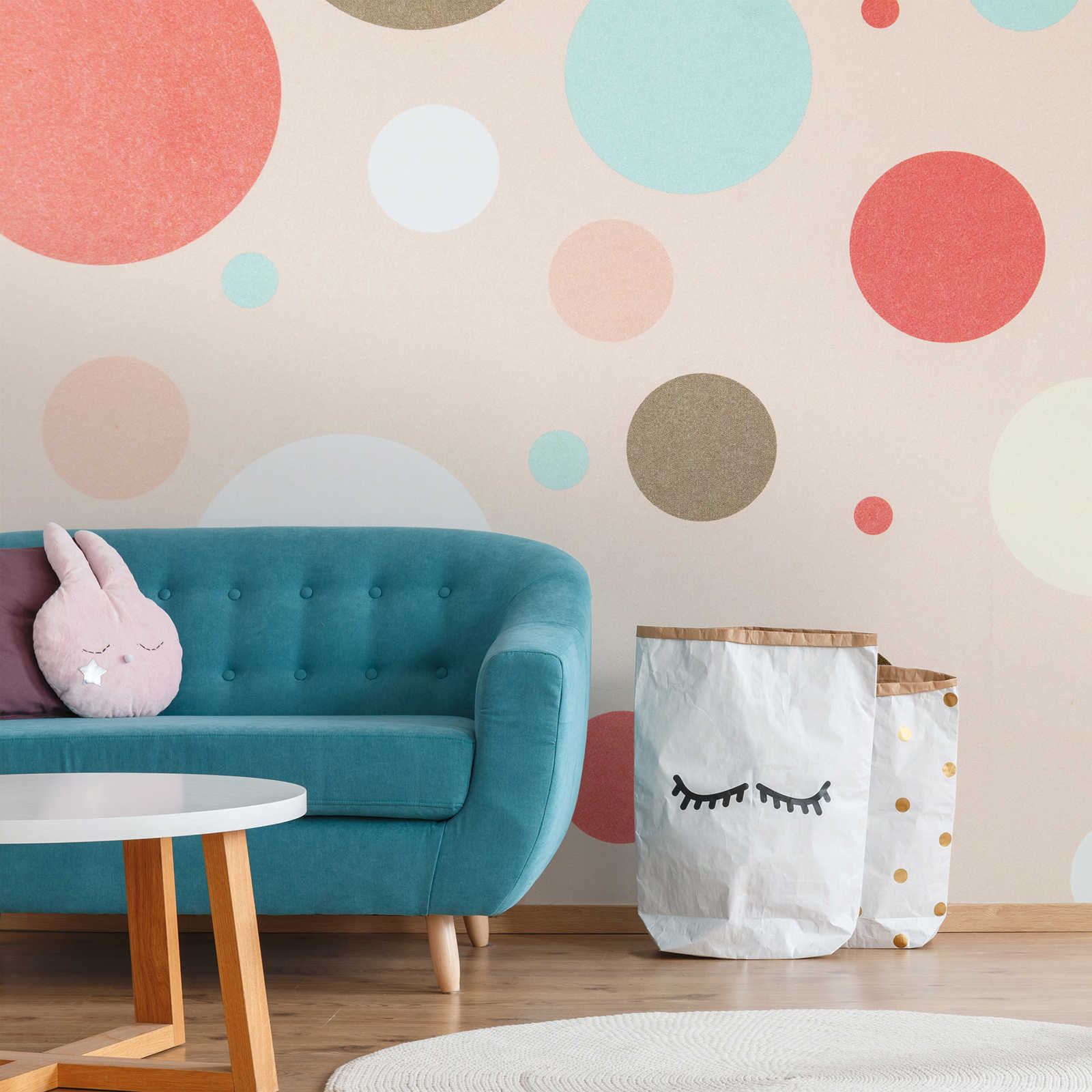 Nursery mural with colourful circles - Smooth & pearlescent fleece
