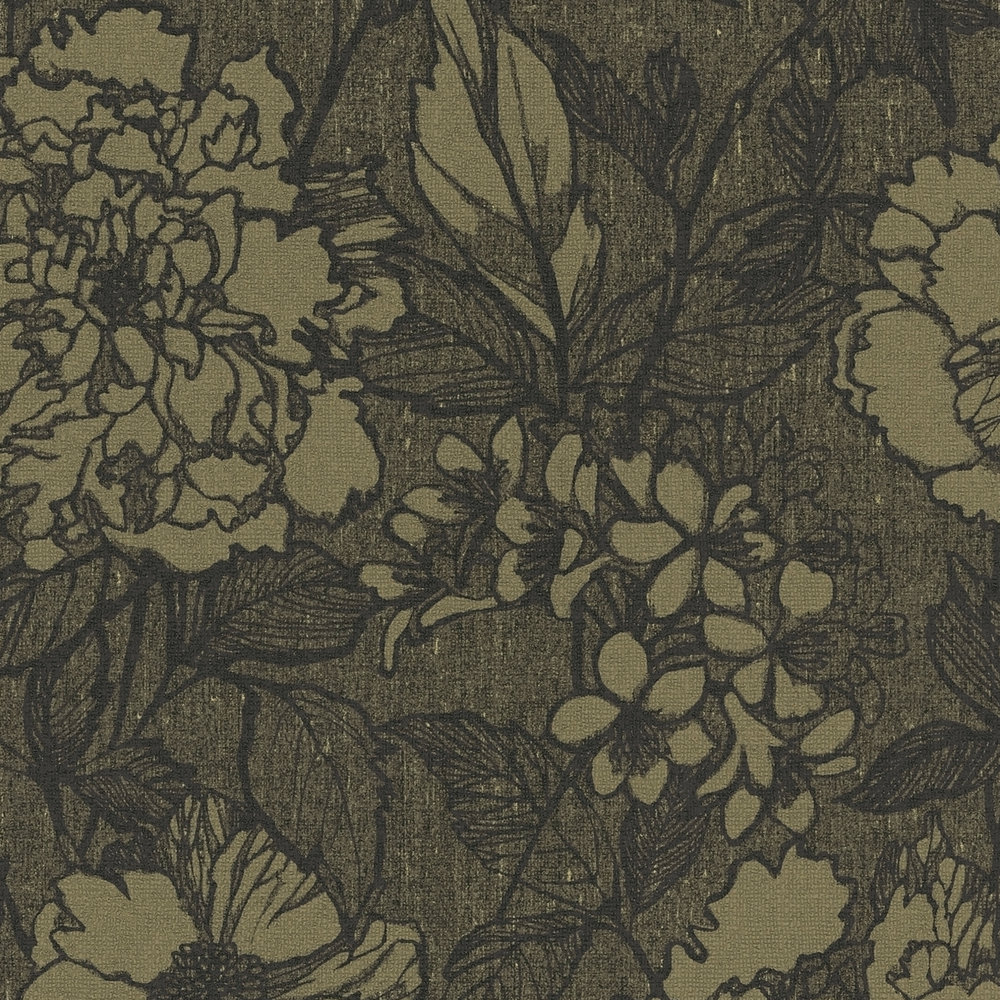             Dark brown non-woven wallpaper floral pattern - brown
        