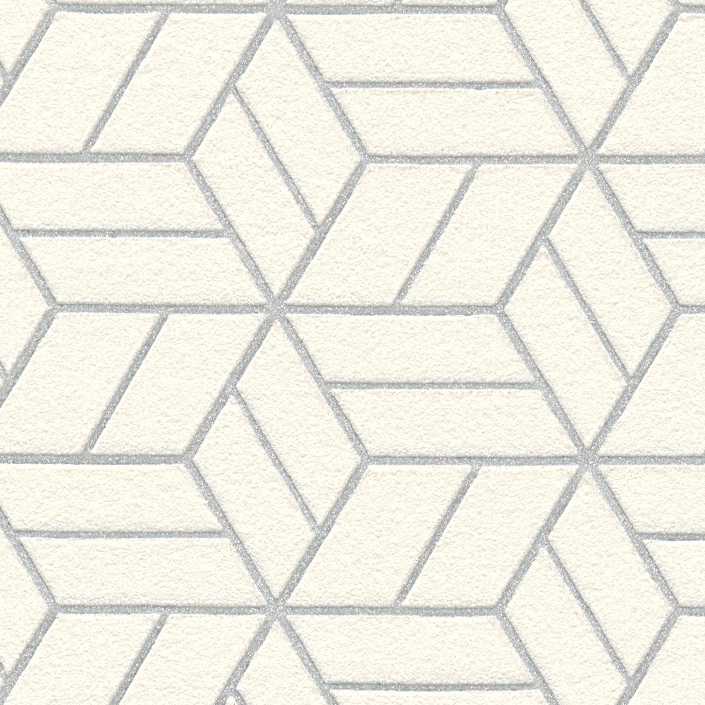             Carta da parati con motivi geometrici ed effetto glitter - argento, grigio, bianco
        