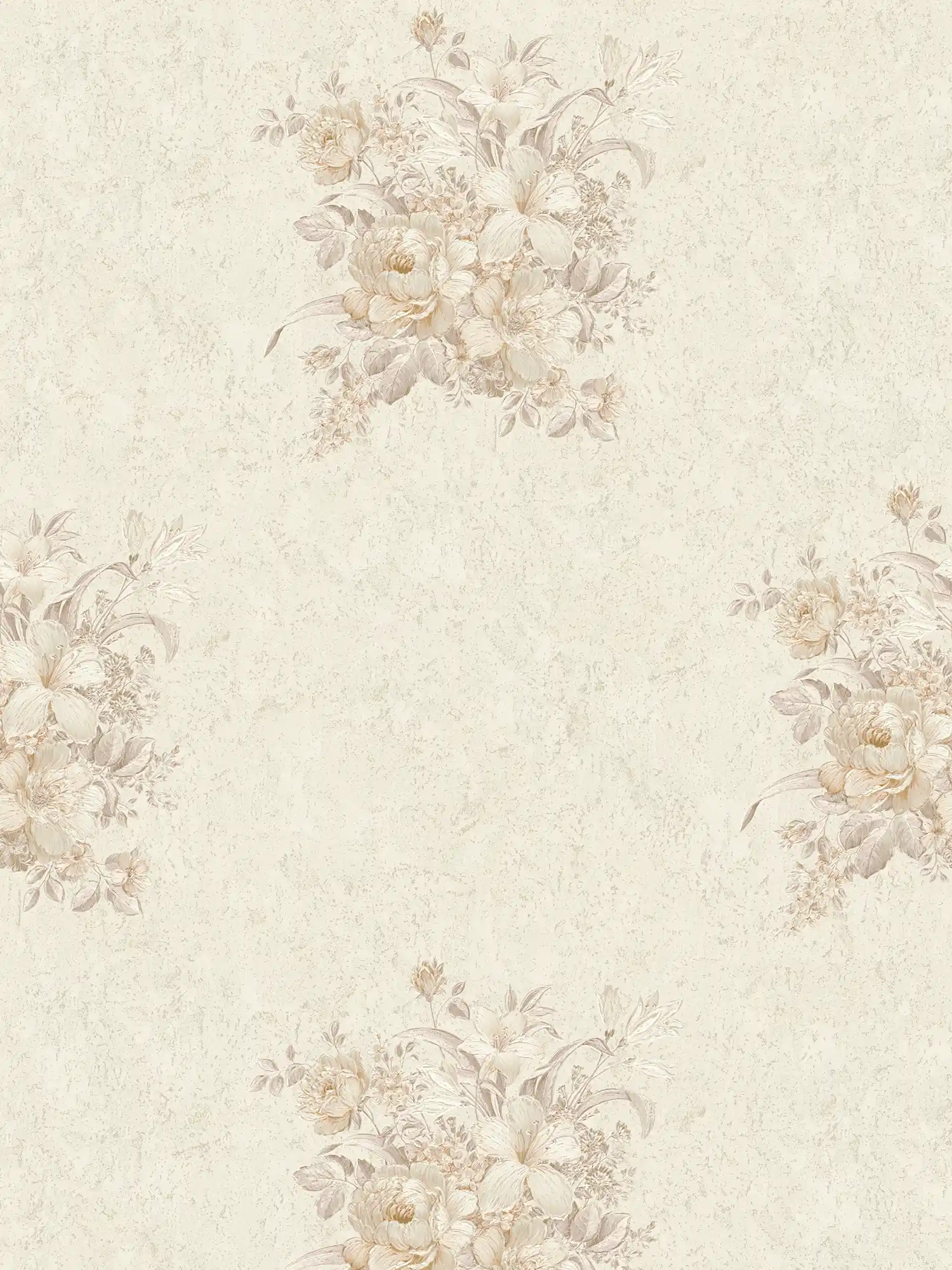 Flowers wallpaper with ornaments, textured - beige, cream

