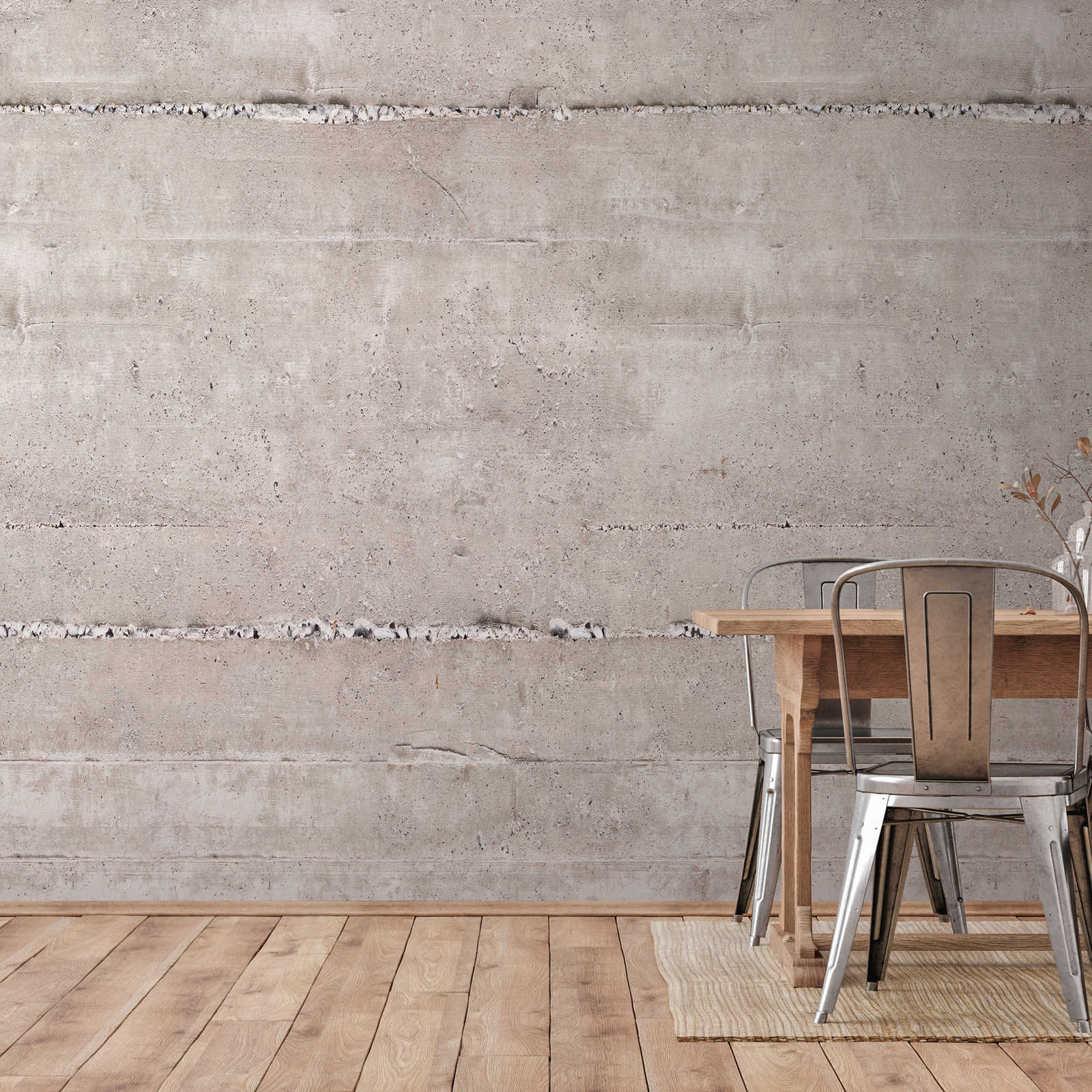 Concrete-look wallpaper in light colours - grey, cream
