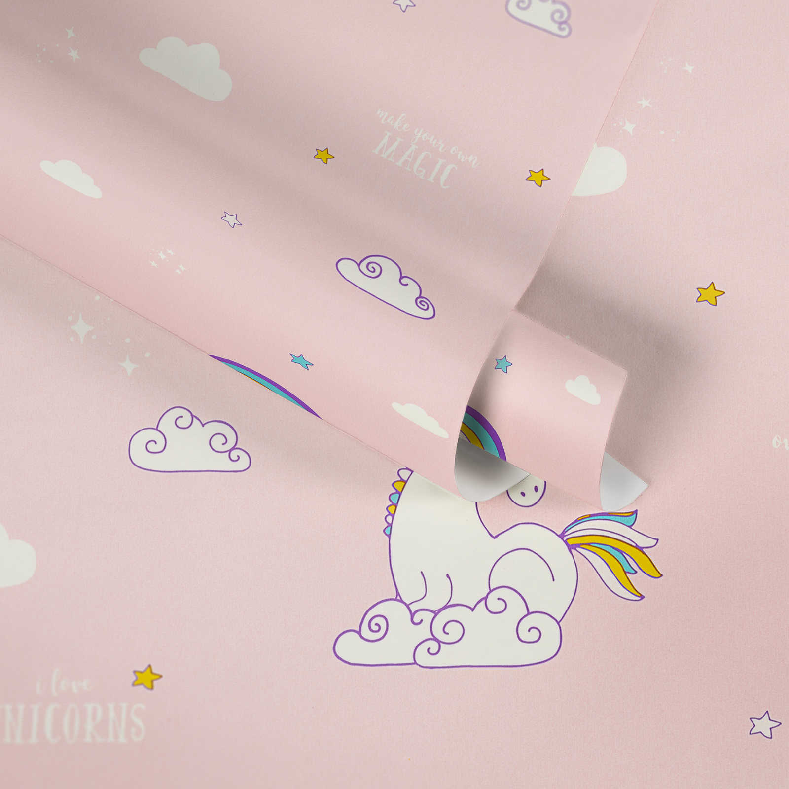             Pink unicorn wallpaper for Nursery- Pink, Yellow
        
