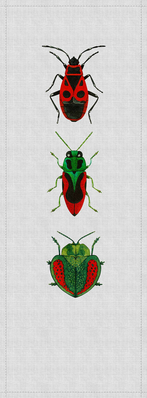             Buzz panelen 3 - Digitale print paneel met kleurrijke kevers- Natuurlijke linnen structuur - Grijs, Groen | Matte gladde fleece
        