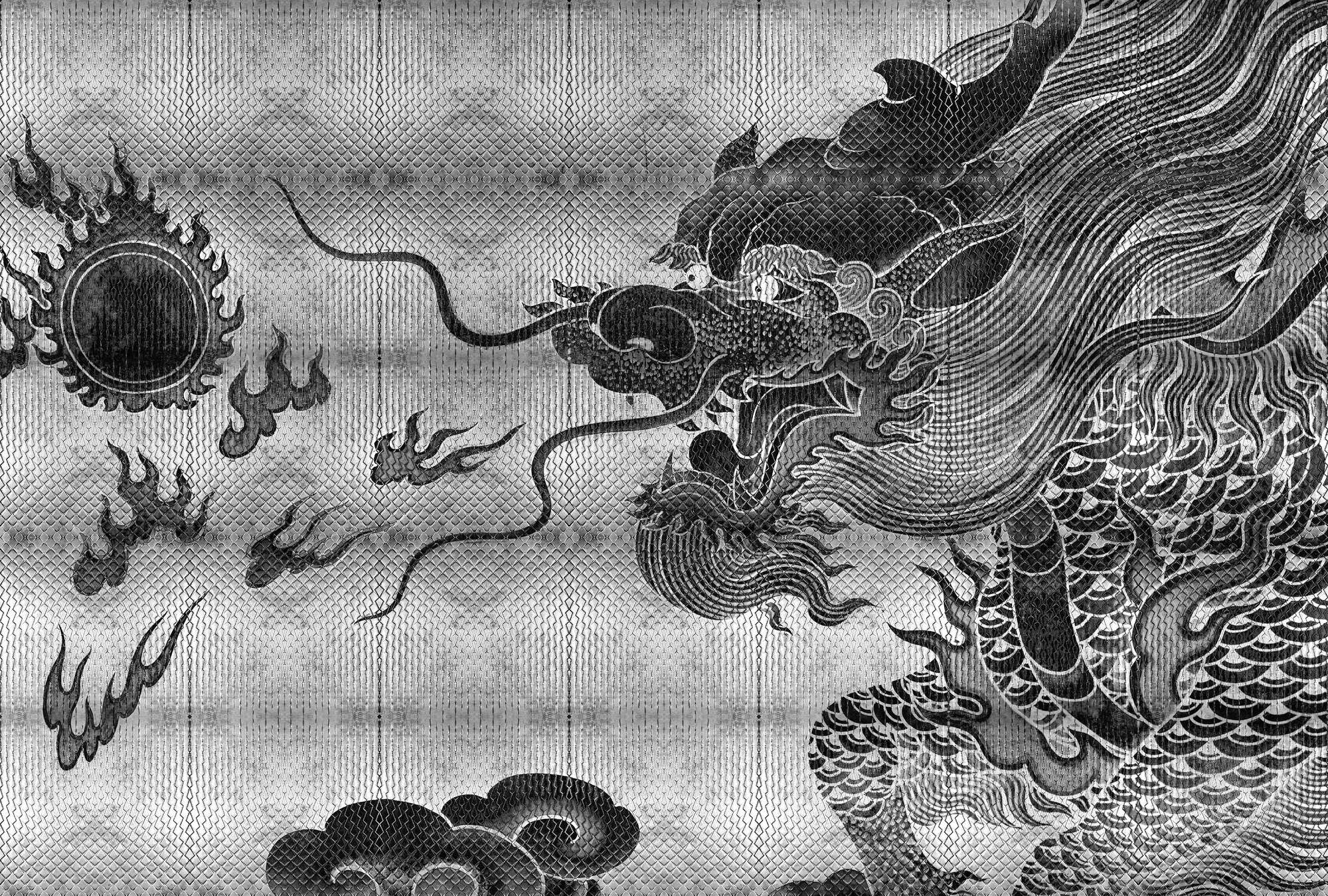             Shenzen 3 - Papier peint dragon argenté métallique de style asiatique
        