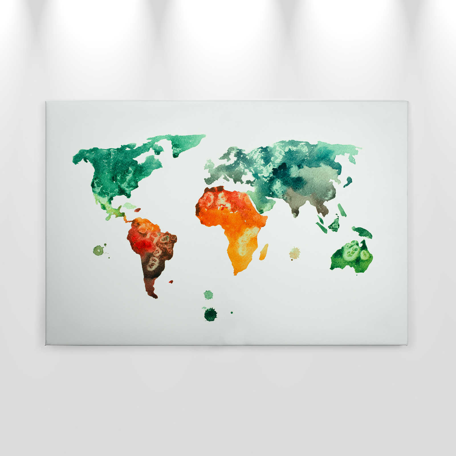             Mappa del mondo su tela acquerellata - 0,90 m x 0,60 m
        