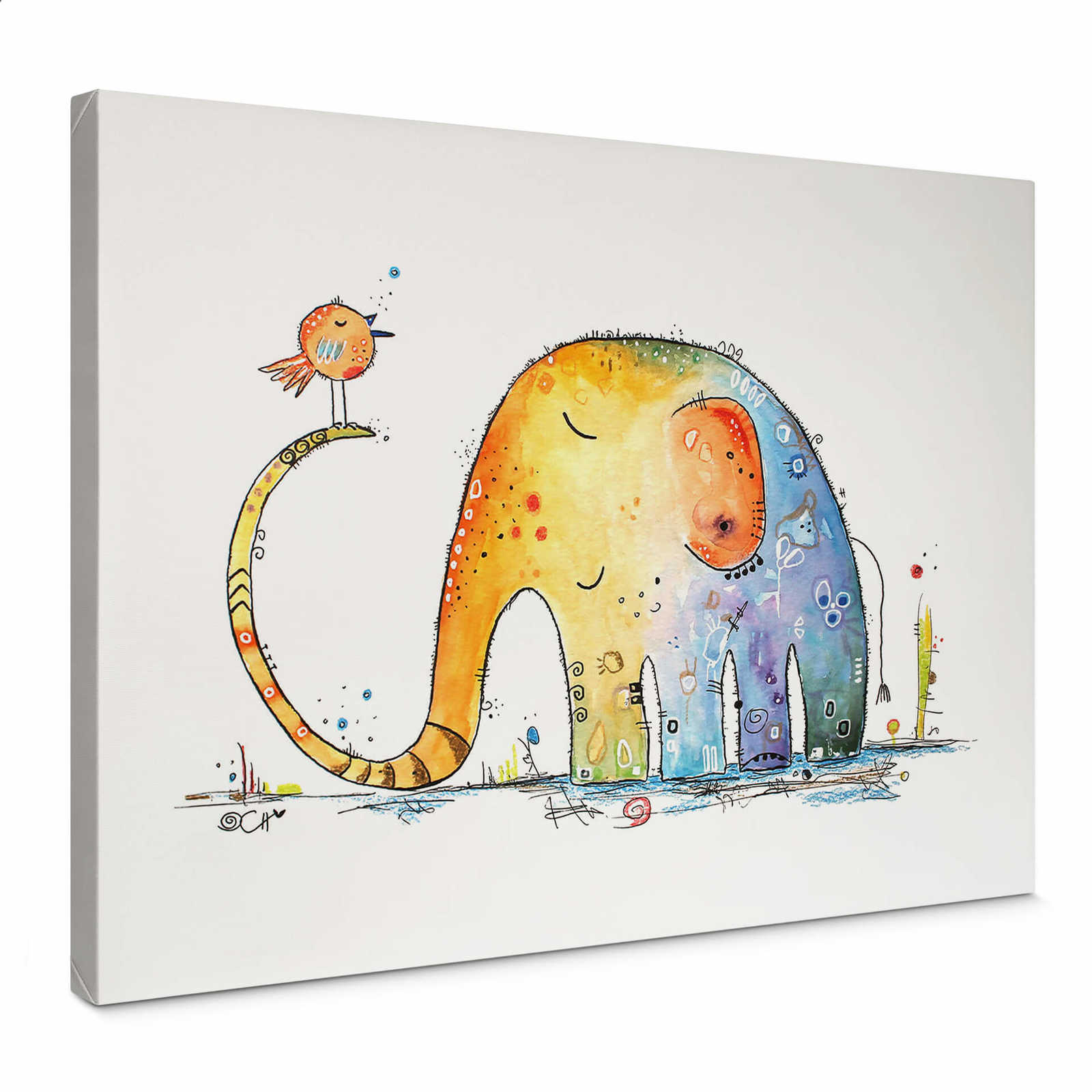 Canvas print children, elephant and bird by Hagenmeyer
