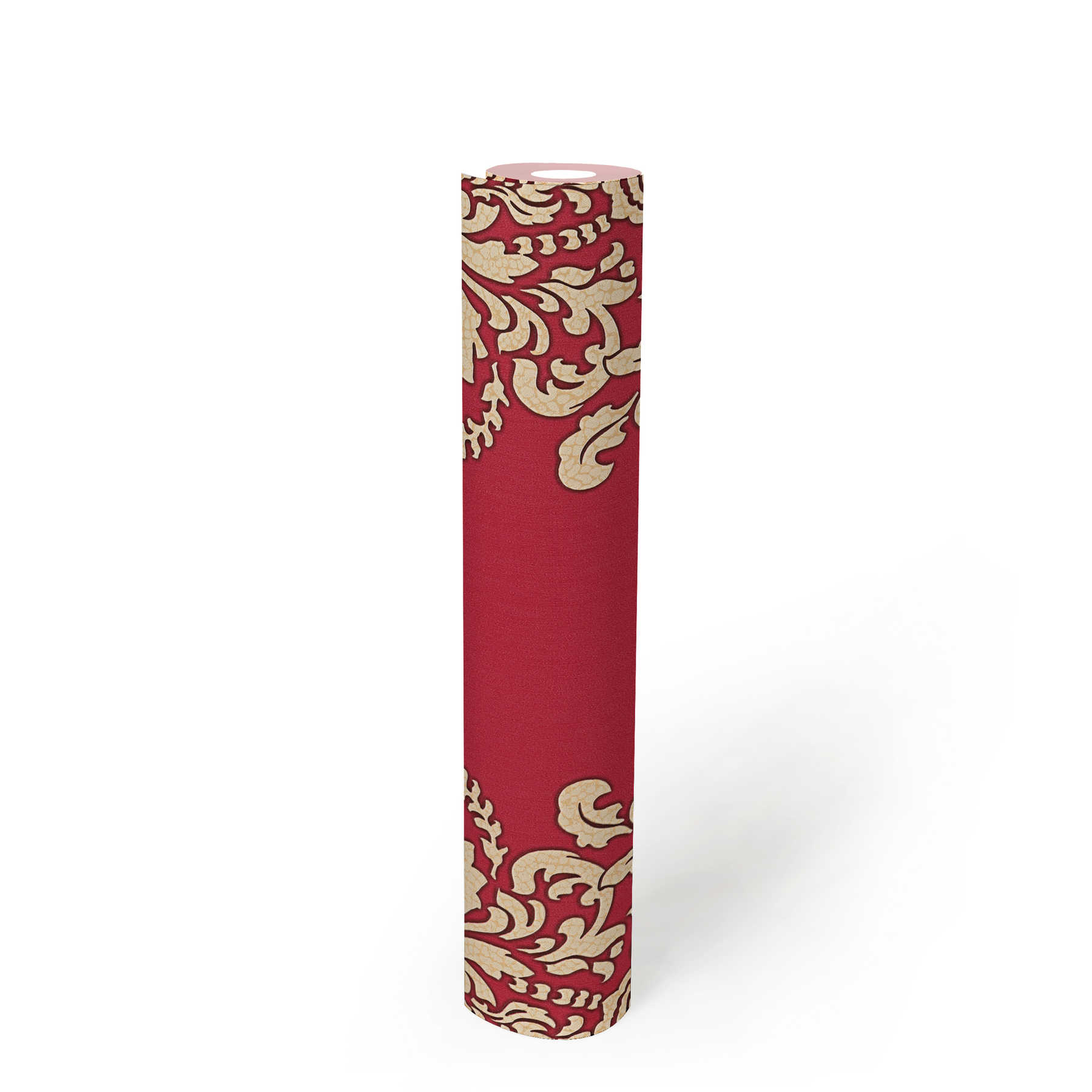             Papel pintado ornamental con efecto craquelado - beige, rojo
        