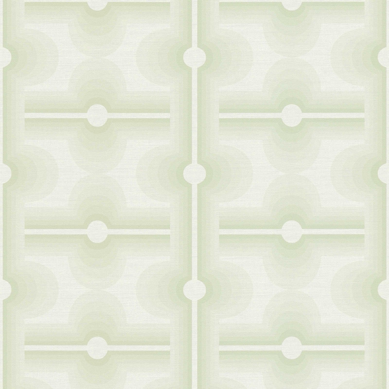 Retropatroon op vliesbehang in lichtgroen - groen, crème
