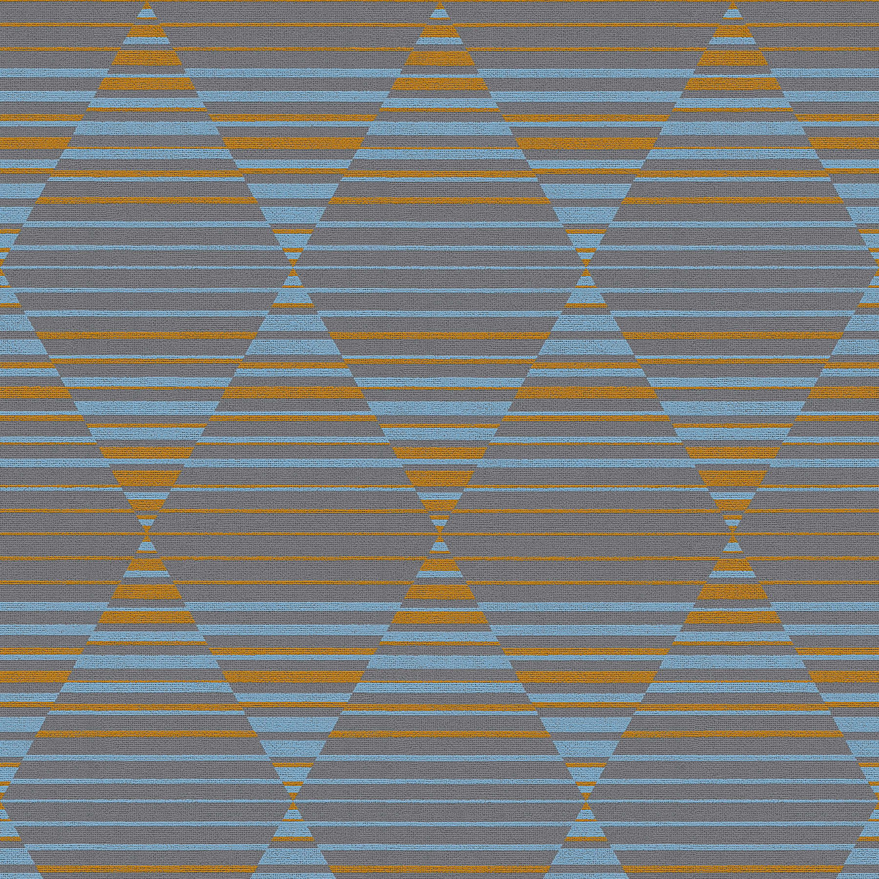 Retro wallpaper 70s pattern stripes & diamonds - grey, blue, orange
