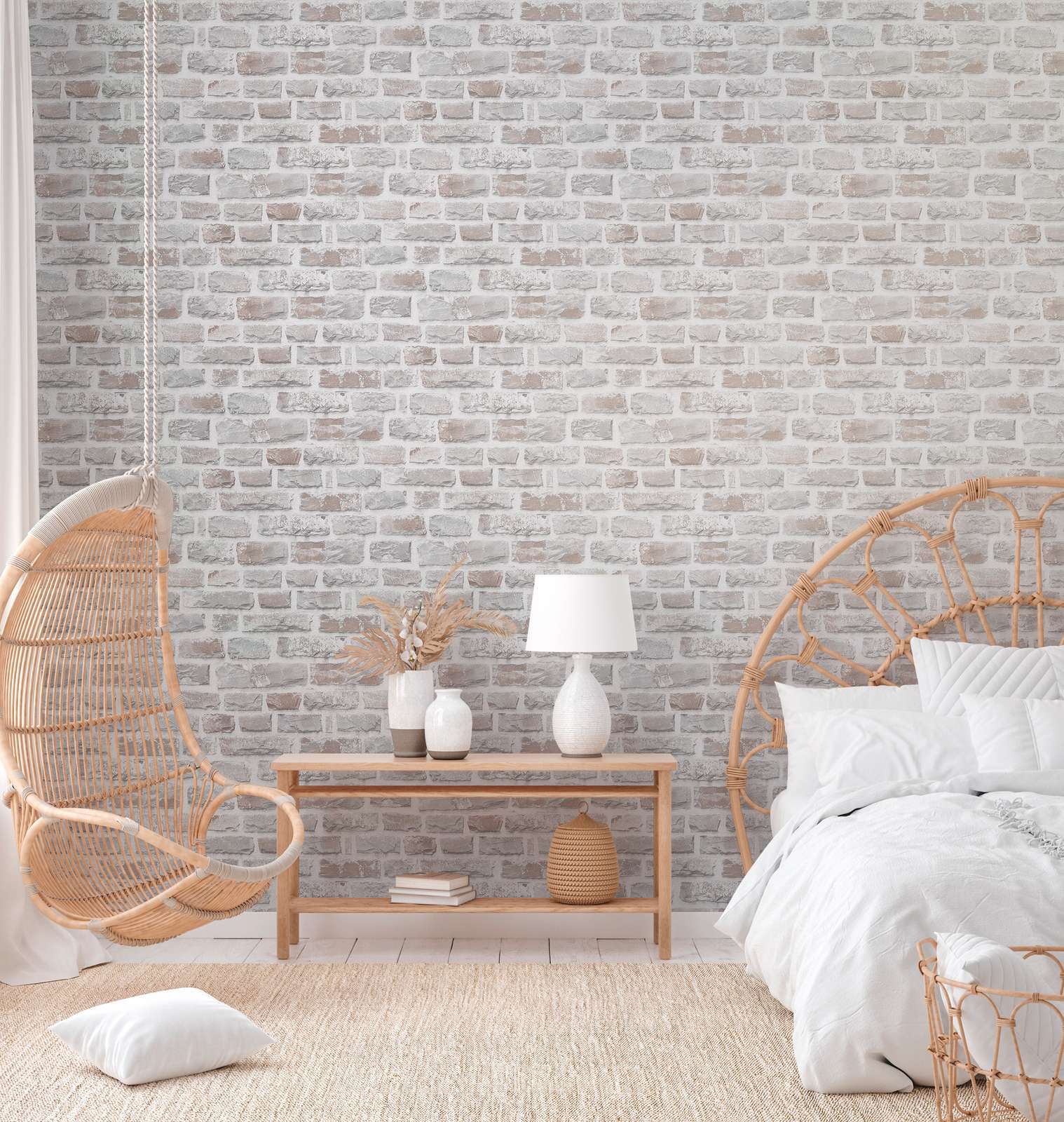             Vliesbehang met natuurstenen muur PVC-vrij - grijs, wit
        
