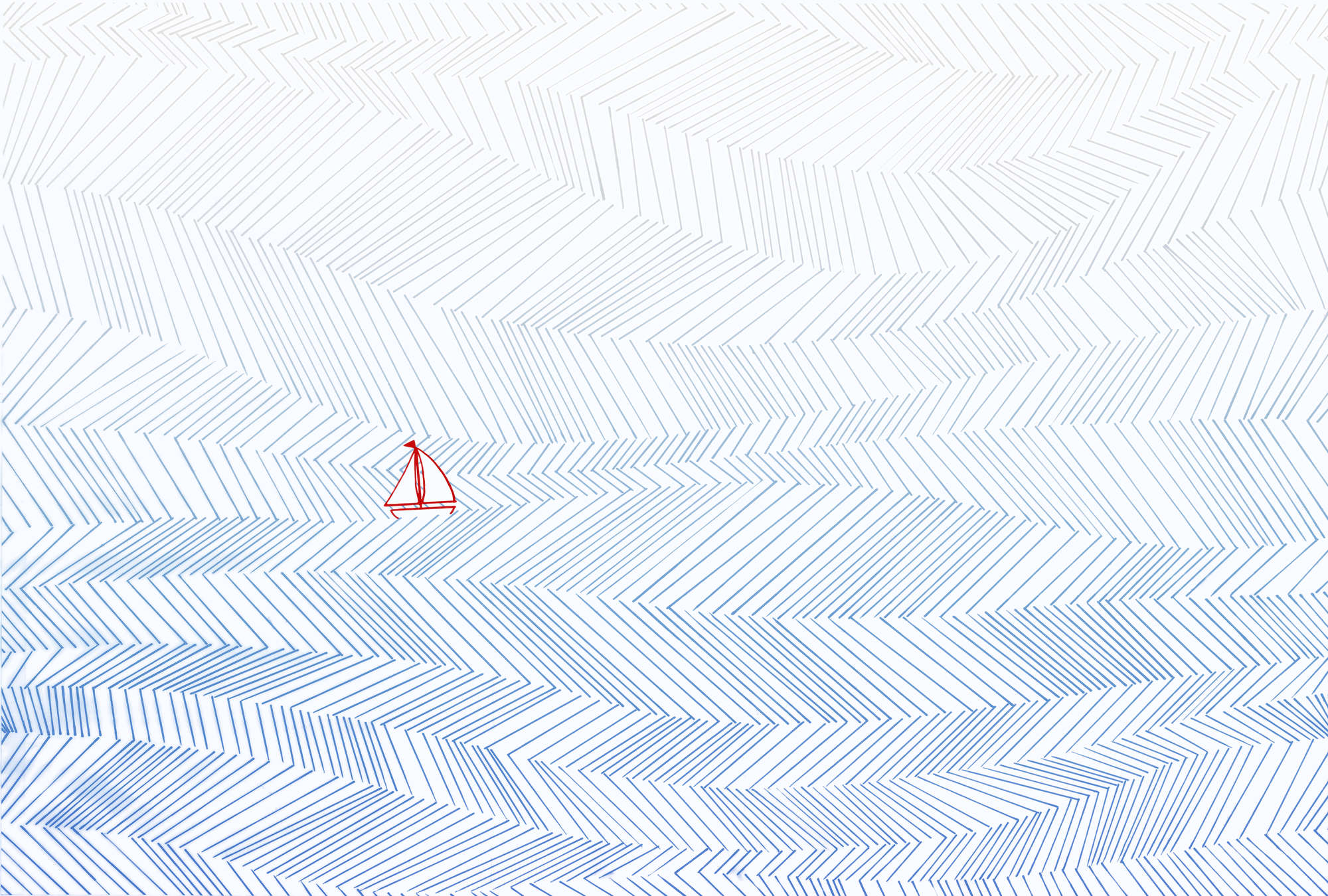             Nursery mural, Sailboat & Waves - Blue, White, Red
        