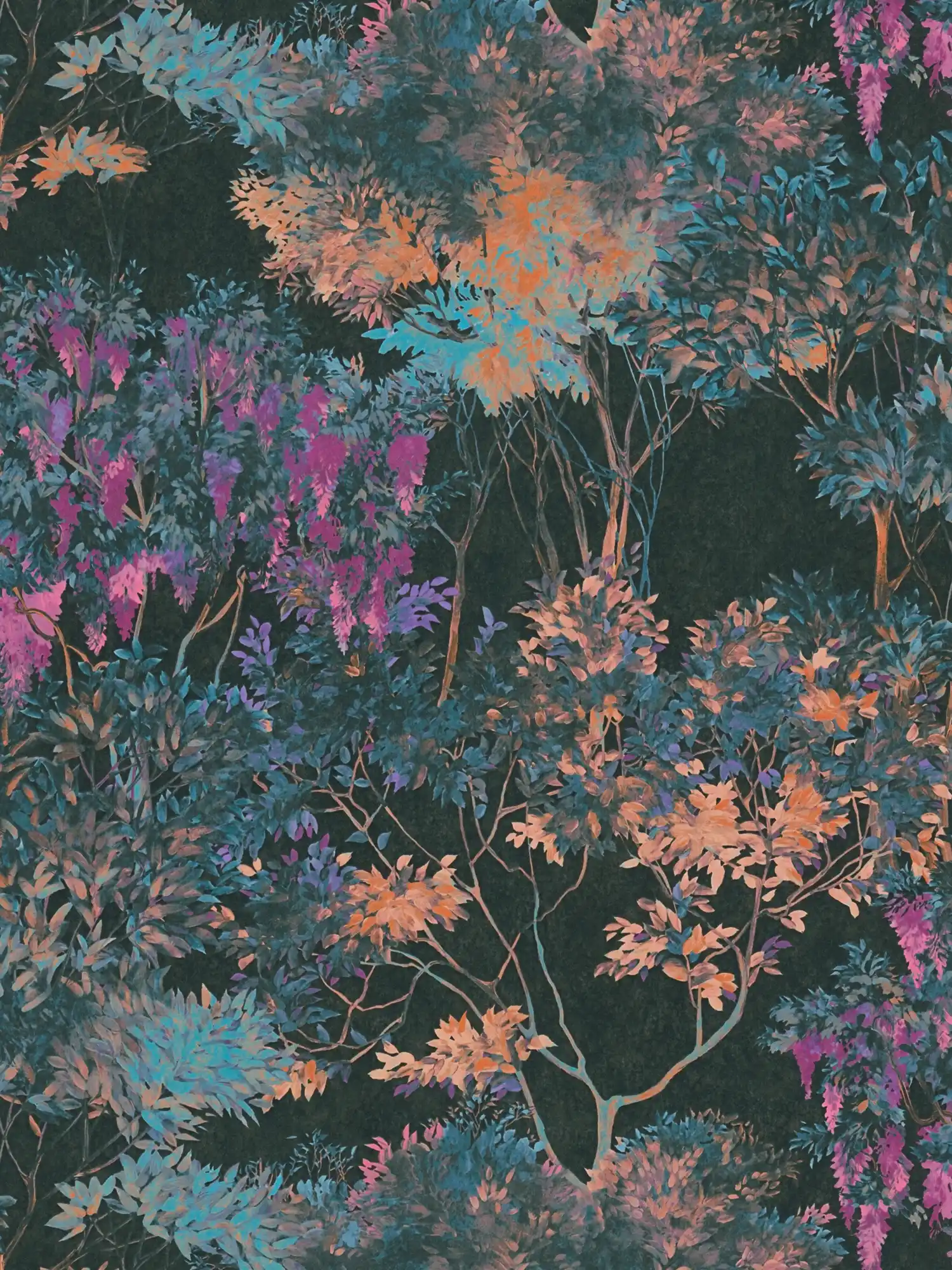 Jungle behang met kleurrijk patroon - veelkleurig, zwart, blauw
