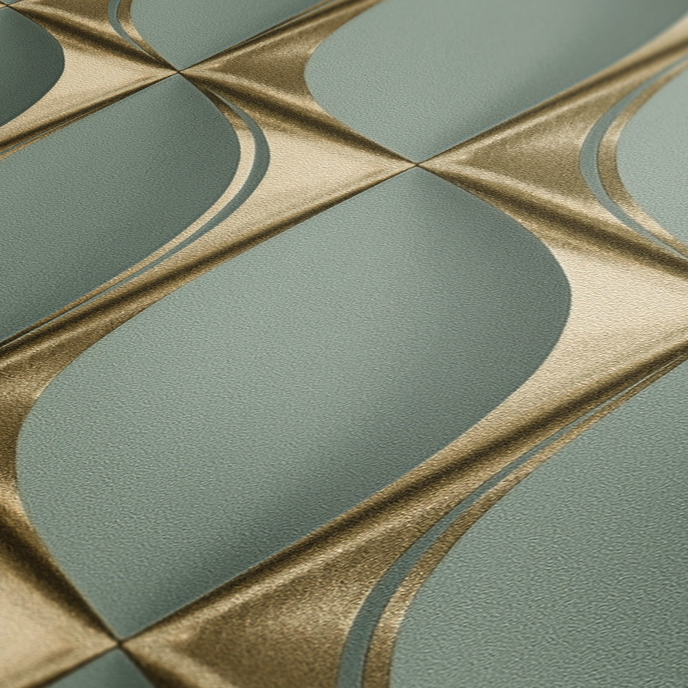             behang 3D ontwerp met metalen facetten patroon - groen, metallic
        
