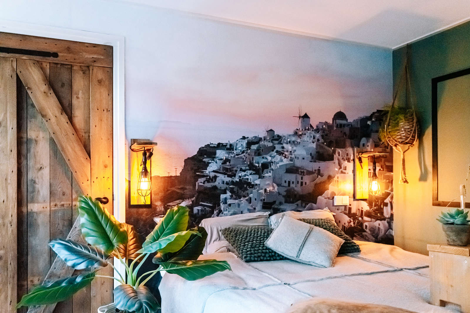             Digital behang Zonsondergang op Santorini - Premium gladde fleece
        