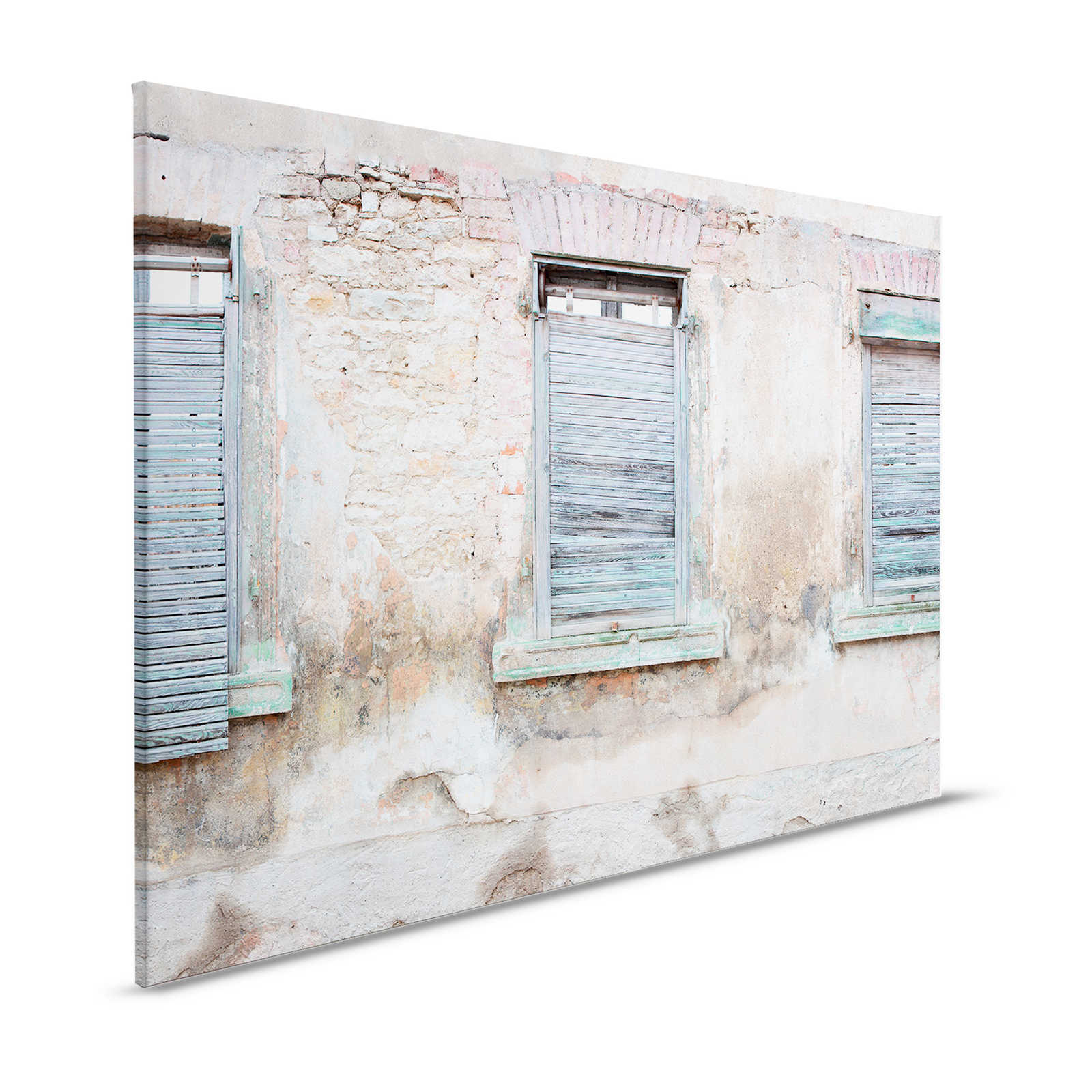 Canvas painting Brick wall with rustic shutters and round arches - 1.20 m x 0.80 m
