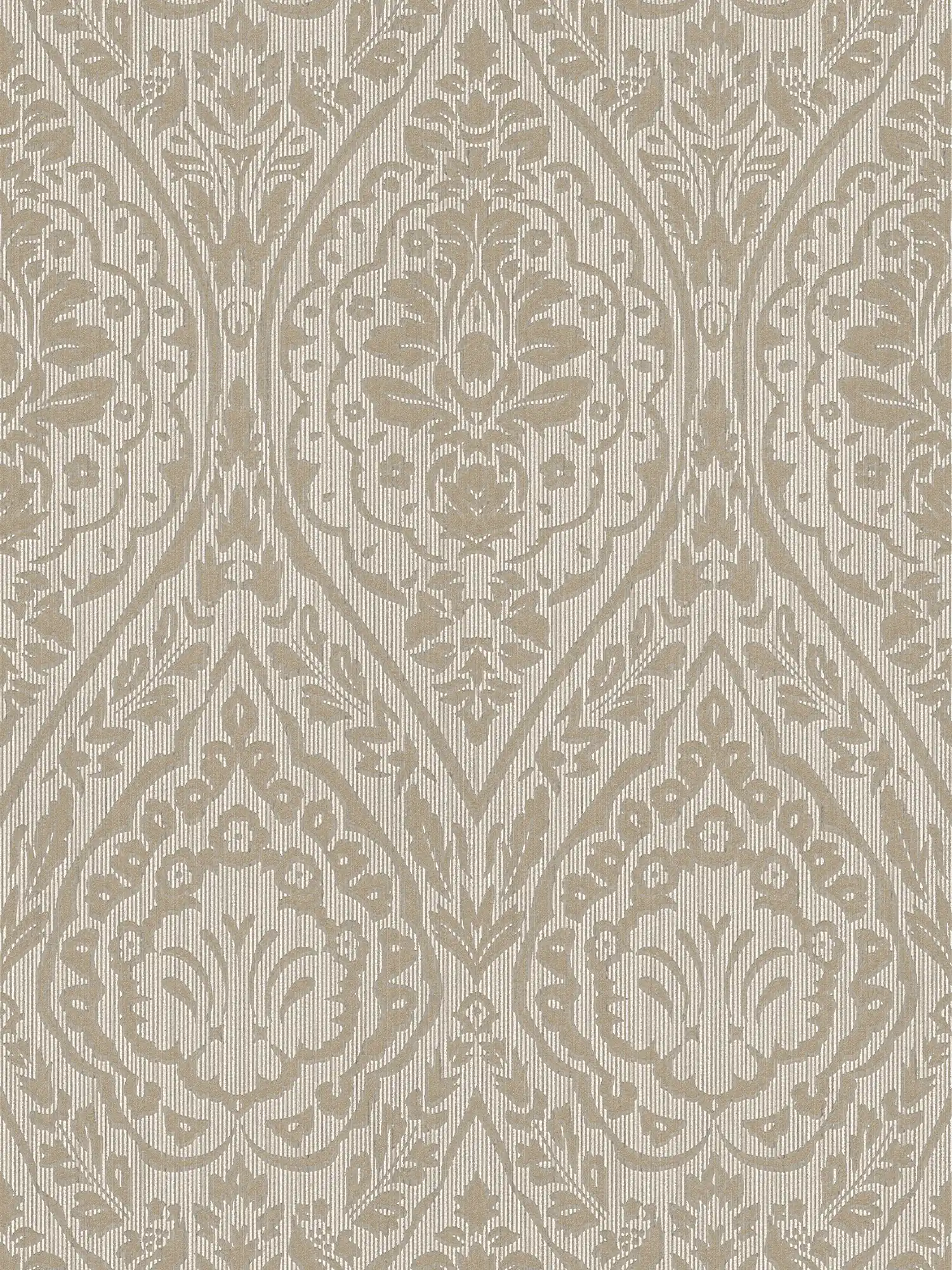 Wallpaper floral pattern with colonial style ornaments - beige, brown
