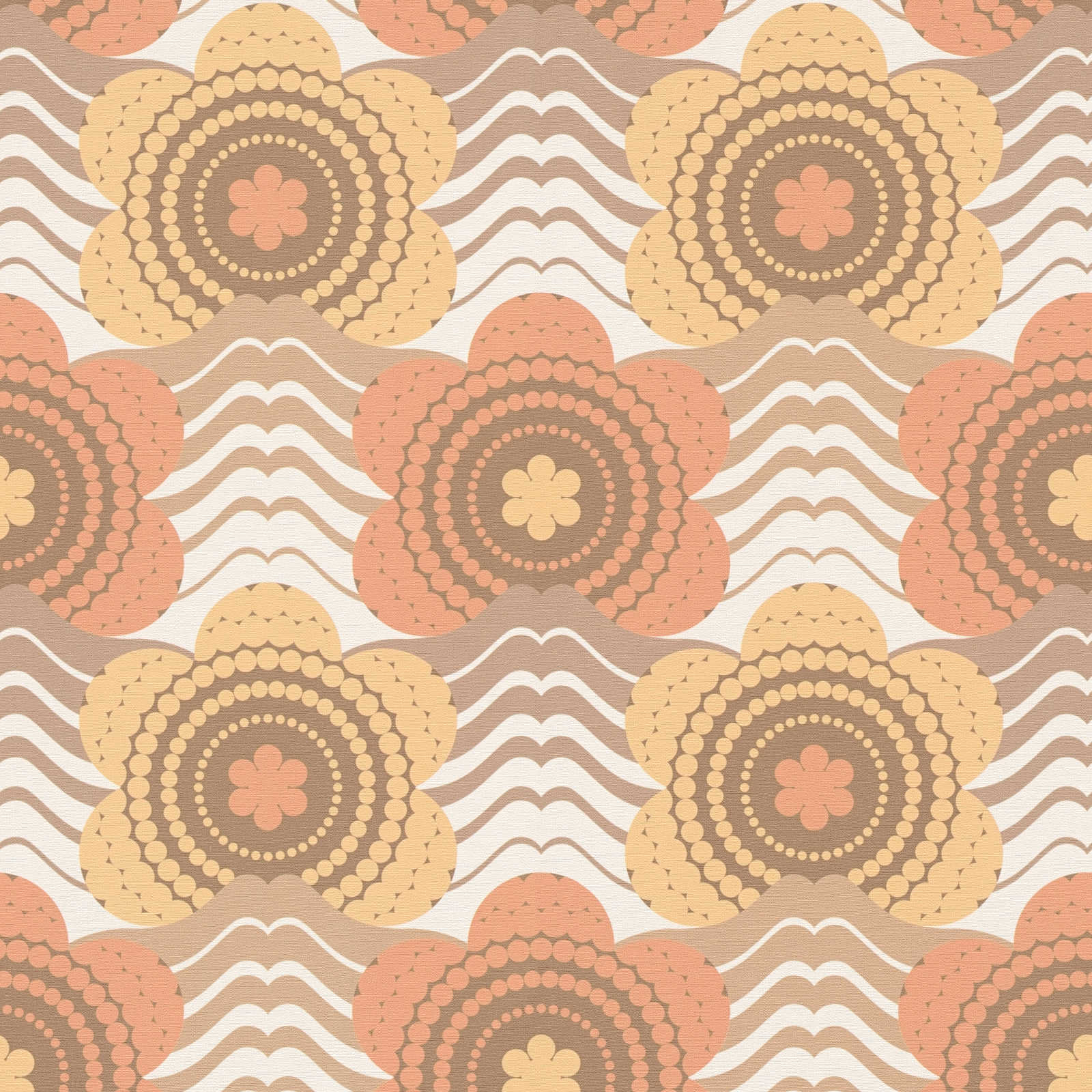 Floral pattern in dots design in the style of the 70s - brown, orange, yellow
