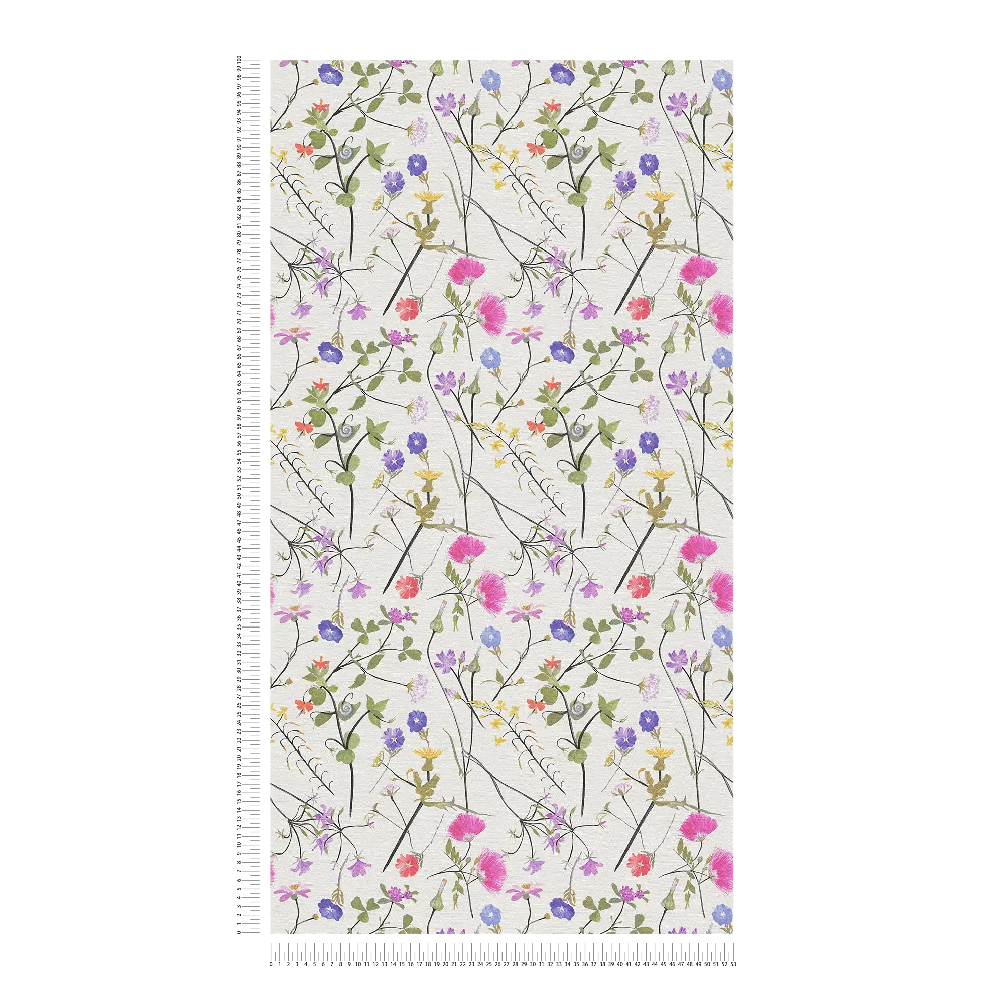             Bloemenbehang met gedetailleerd bloemenpatroon - crème, groen, veelkleurig
        