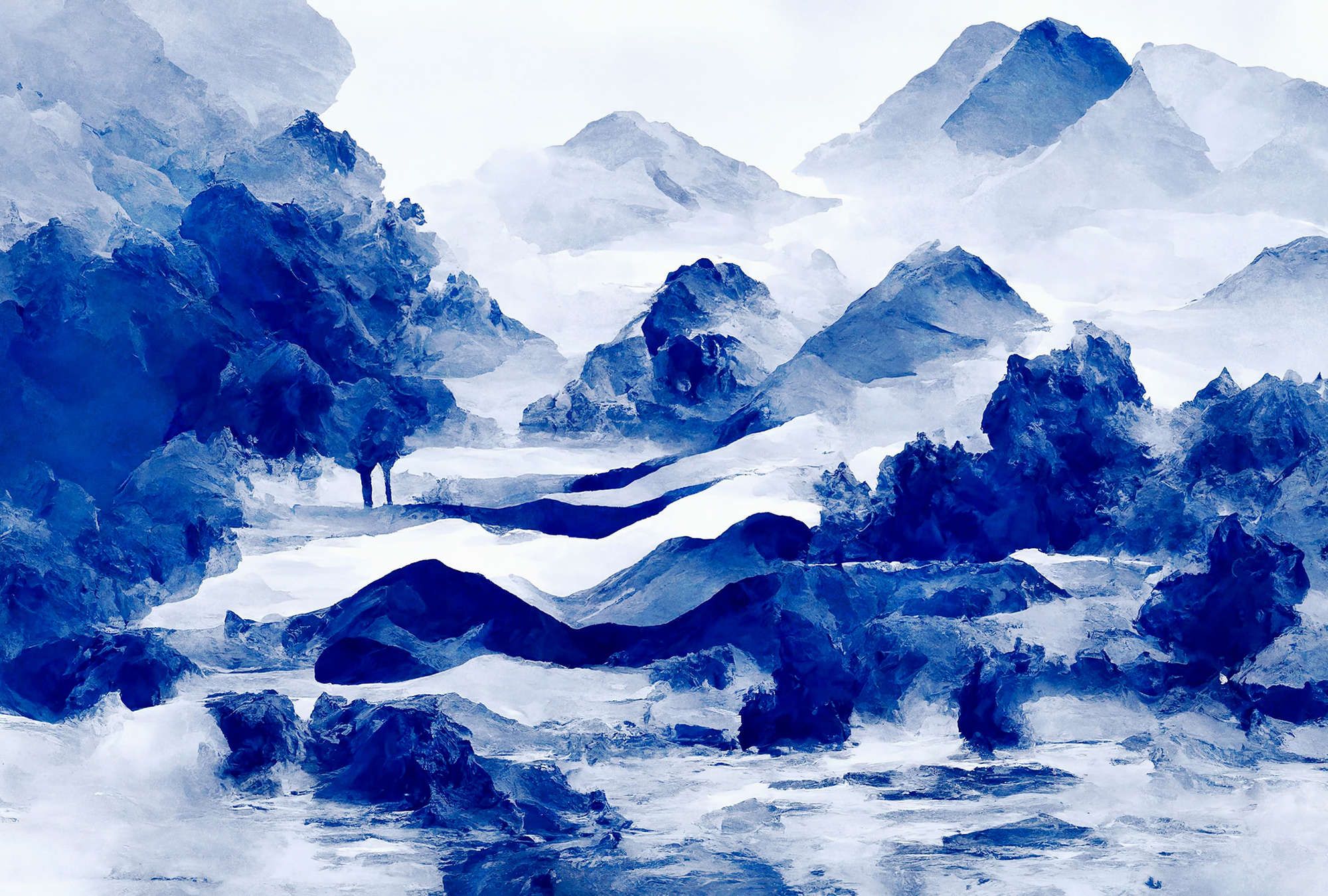             Photo wallpaper »tinterra 3« - Landscape with mountains & fog - Blue | Light textured non-woven
        