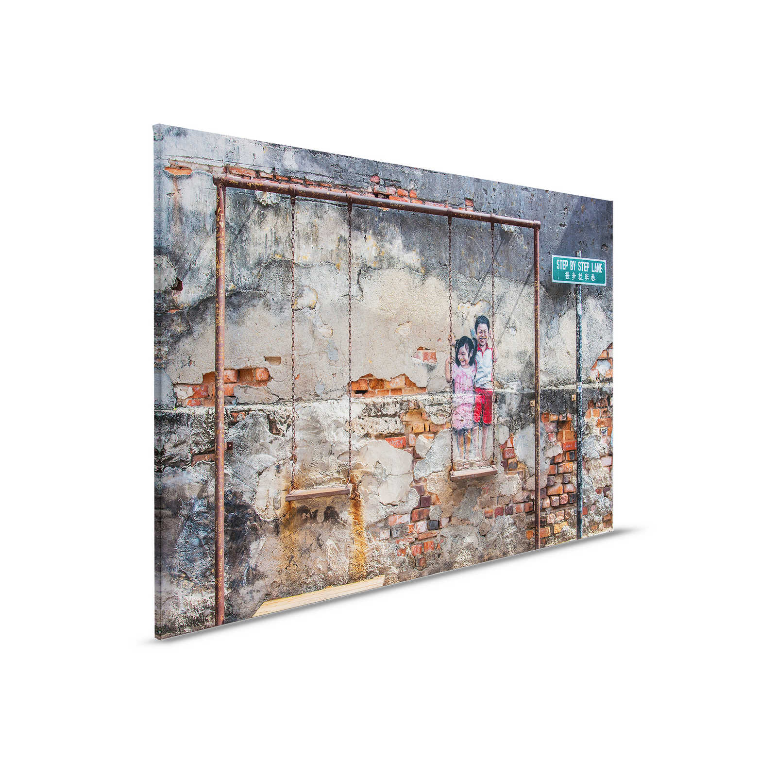         Canvas painting Stone wall with mural and swing - 0,90 m x 0,60 m
    
