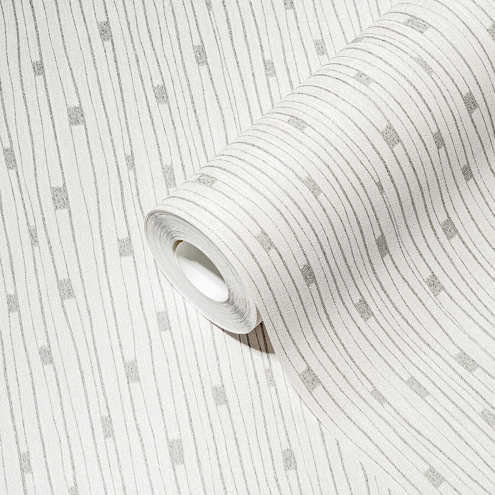             Retro wallpaper 50s line pattern - white, metallic
        