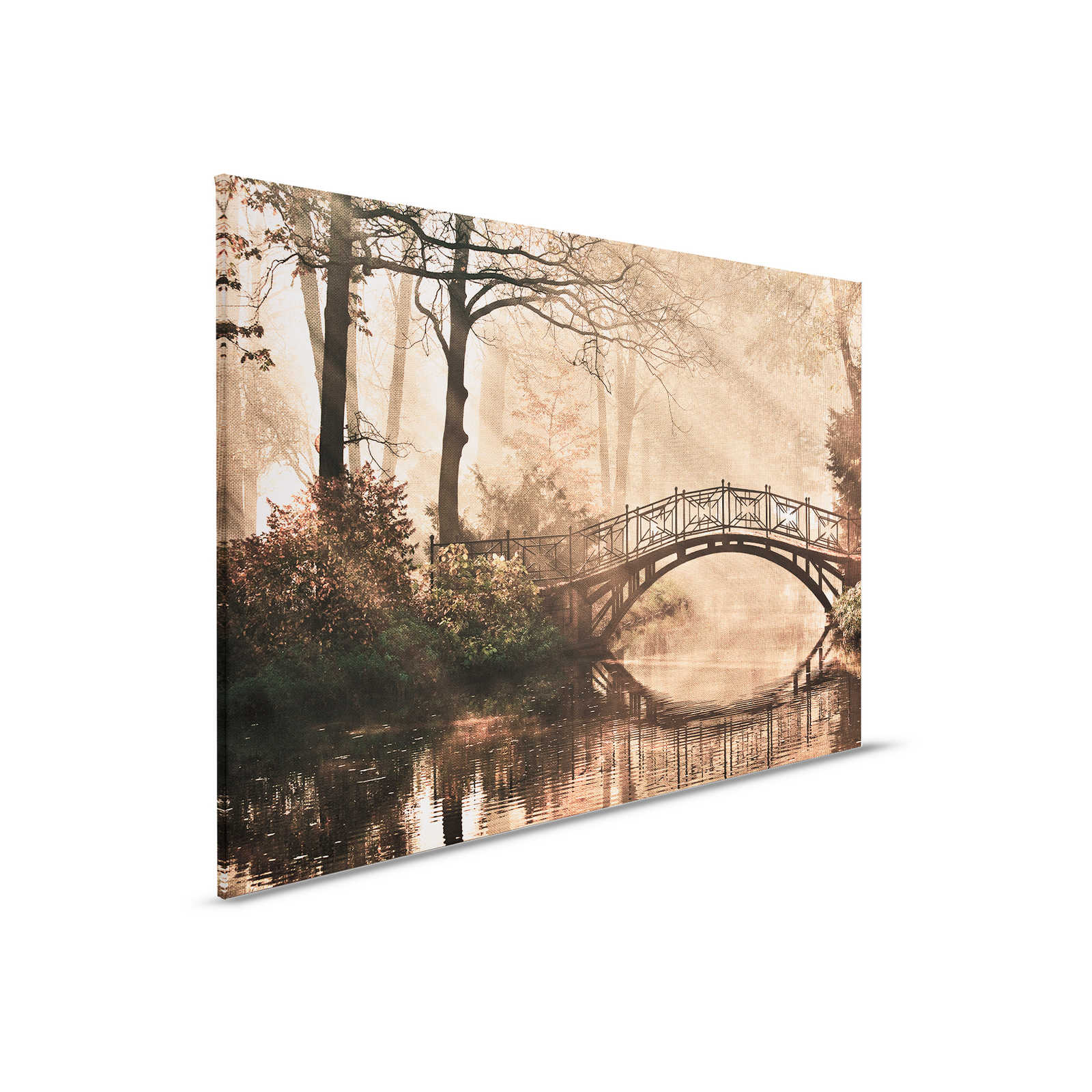 Canvas met Loofbos met rivier & brug - 0,90 m x 0,60 m
