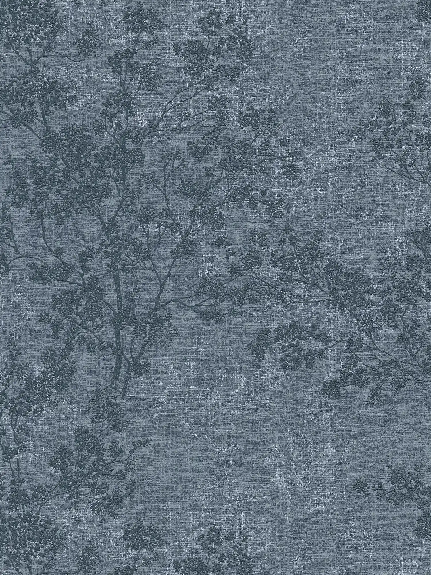behang bladeren patroon in linnen look - blauw
