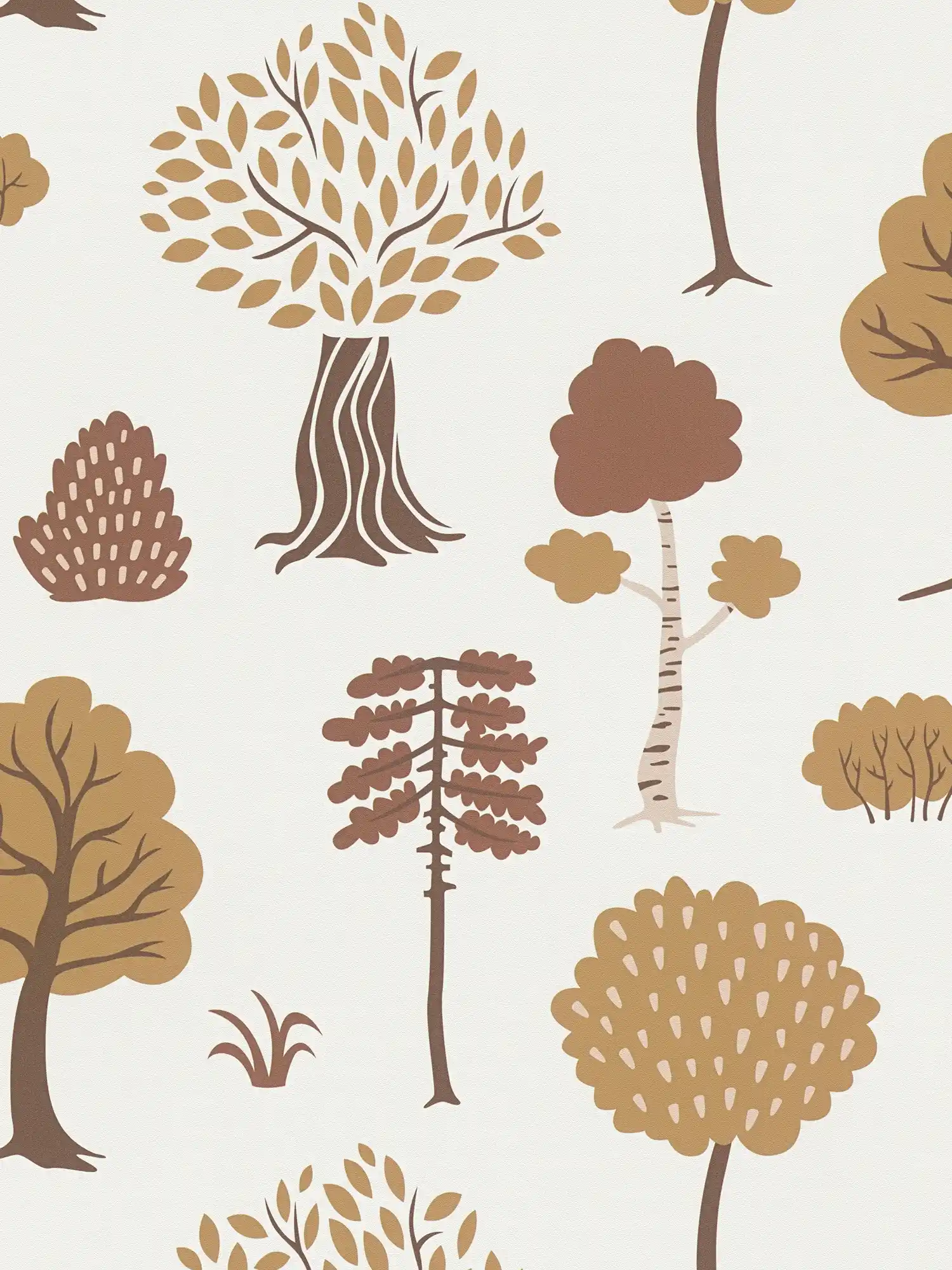 Carta da parati non tessuta a motivi forestali con alberi autunnali - crema, marrone
