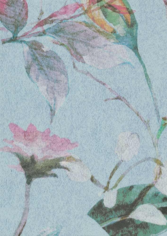             Papier peint Nouveauté - papier peint à motifs Papillon & fleurs, motif panneau turquoise
        