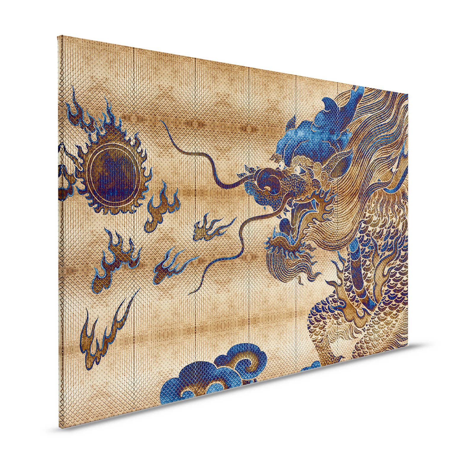 Shenzen 2 - Canvas schilderij Gouden Draak in Aziatische stijl - 1,20 m x 0,80 m
