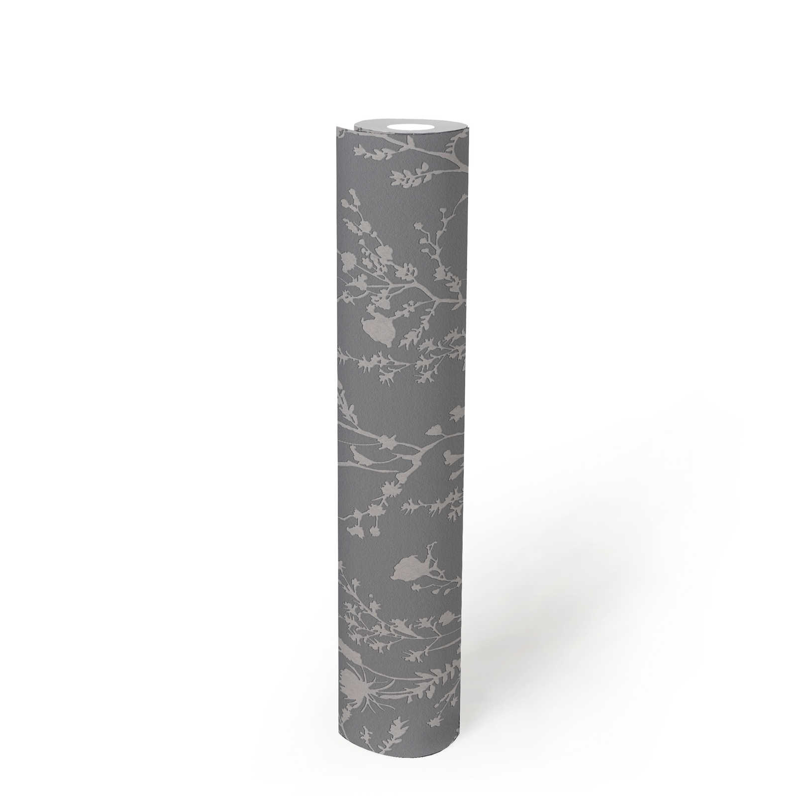             Floral wallpaper with soft grasses and blossoms pattern - grey, silver
        