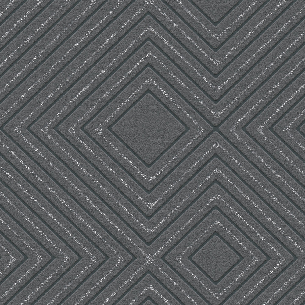             Papier peint à motifs géométriques avec paillettes métalliques - noir
        