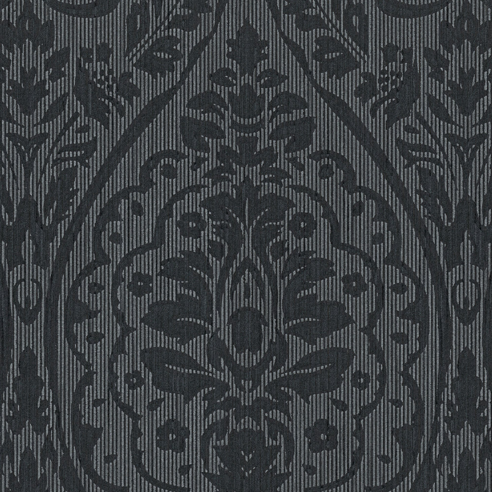             Papier peint floral ornemental de style colonial - gris, noir
        