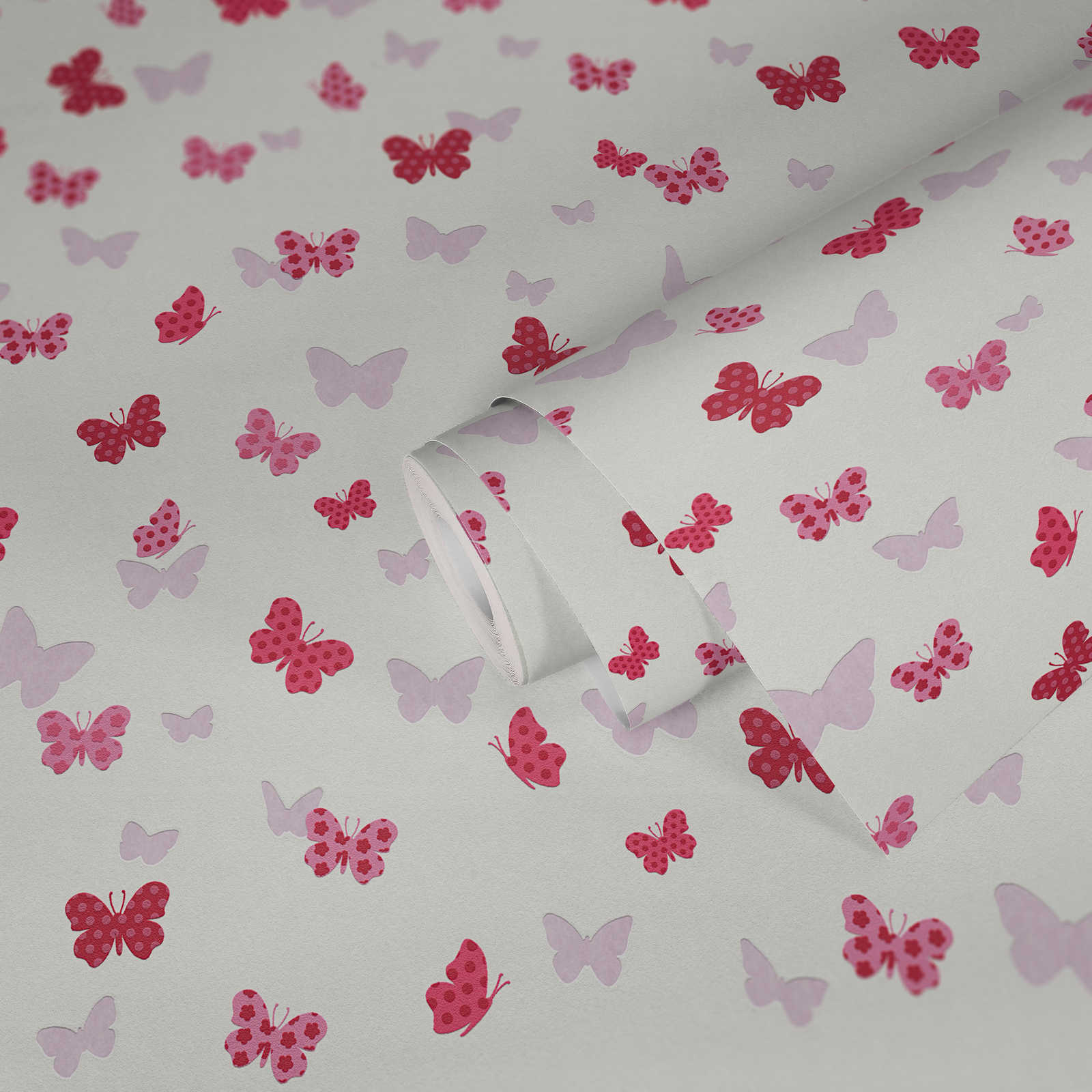             Papel pintado con motivos de mariposas para la habitación de los niños - blanco, rojo, rosa
        