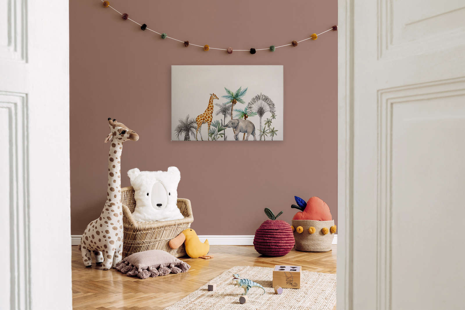             Cuadro en lienzo para habitación infantil con animales y árboles - 0,90 m x 0,60 m
        
