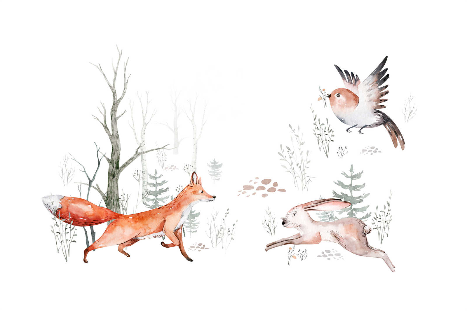             Tableau sur toile avec des animaux dans la forêt pour la chambre d'enfant - 0,90 m x 0,60 m
        
